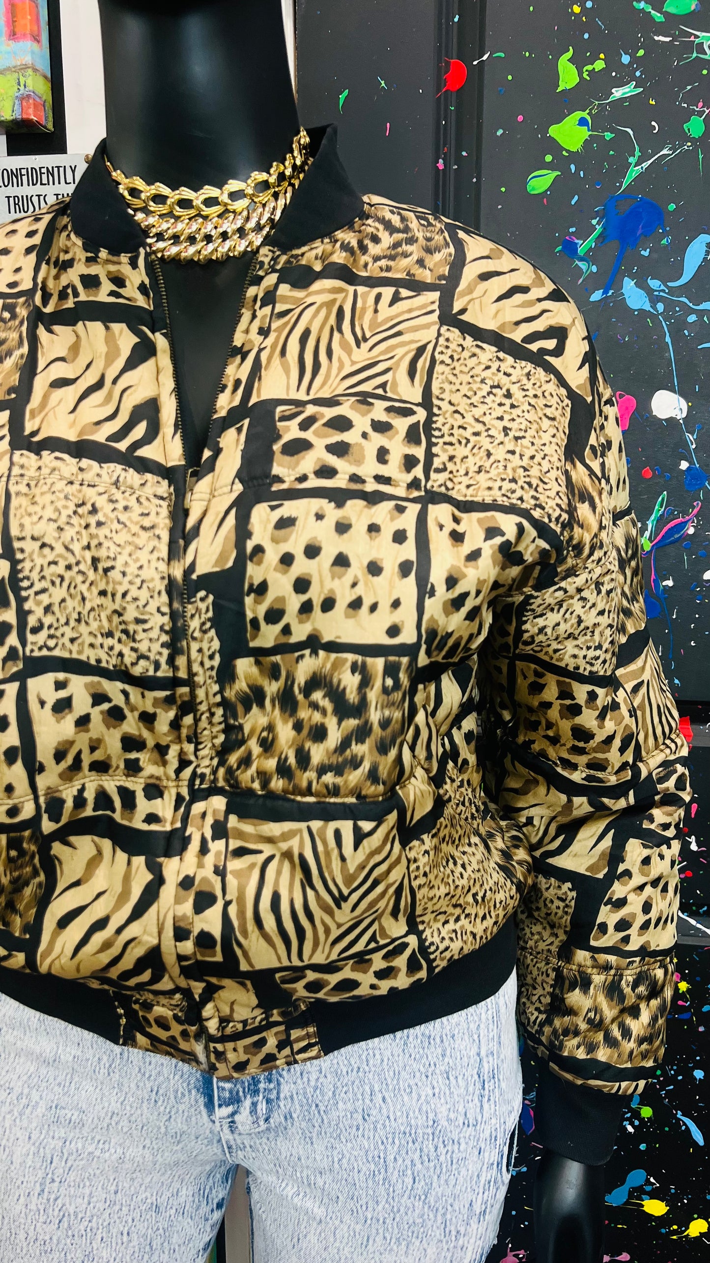 Vintage 100% Silk Animal Print Bomber Jacket (14)