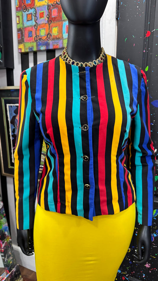 Vintage Color Block Striped Blazer (16)