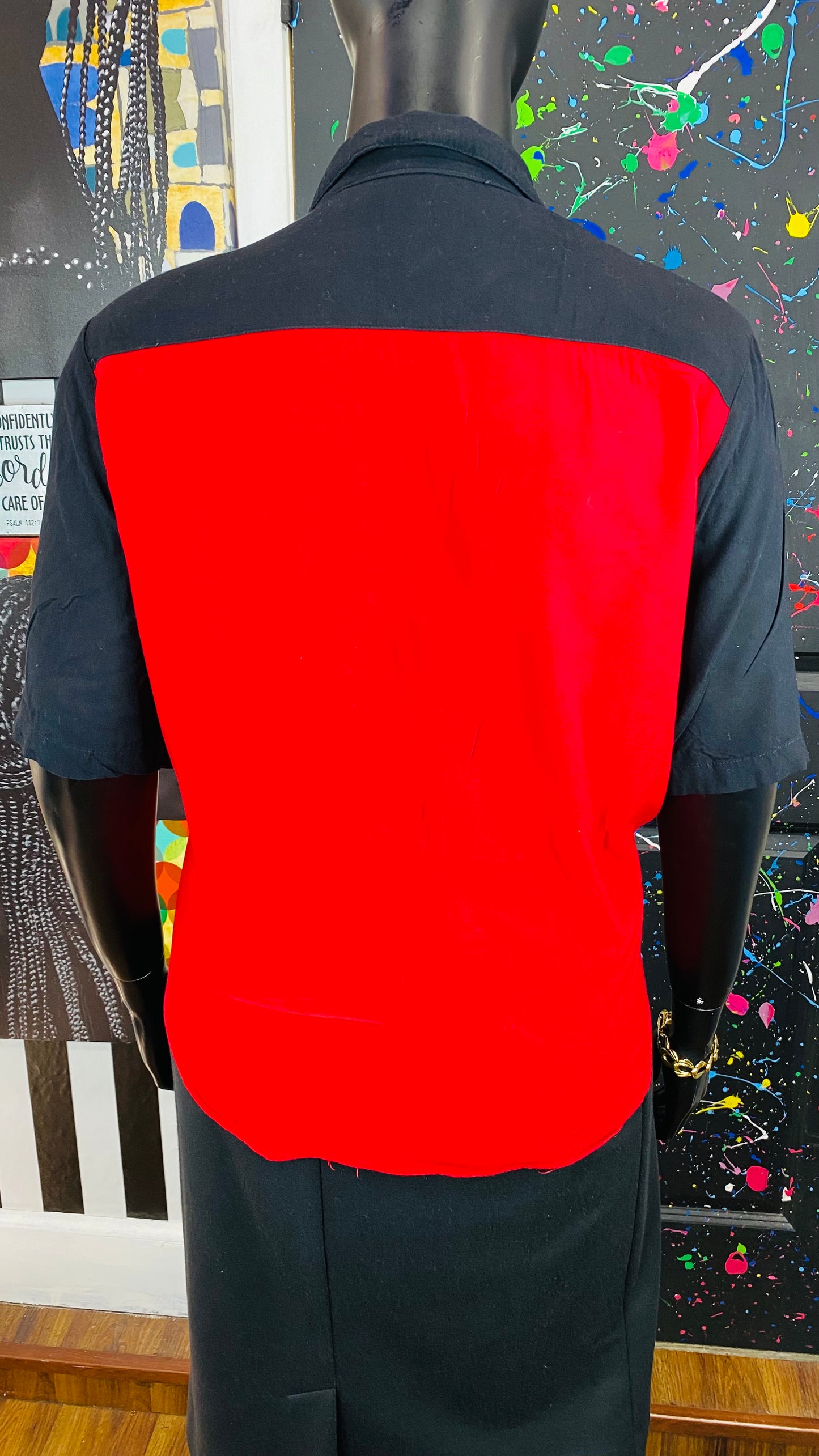 Red&Black Short Sleeve Blouse