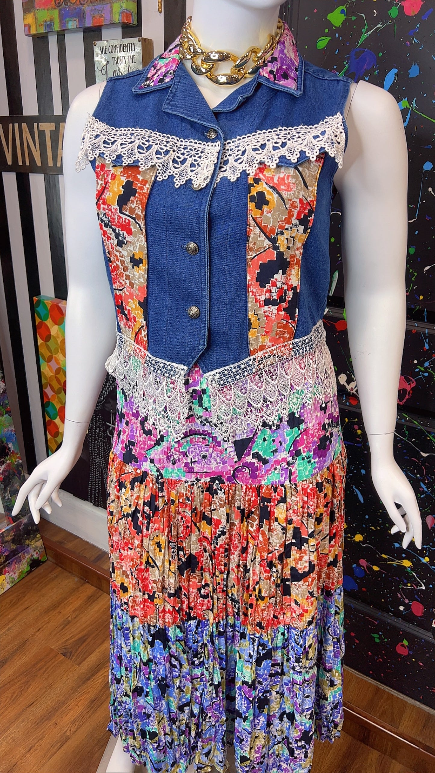 Vintage Denim Vest & Rayon Skirt (14)