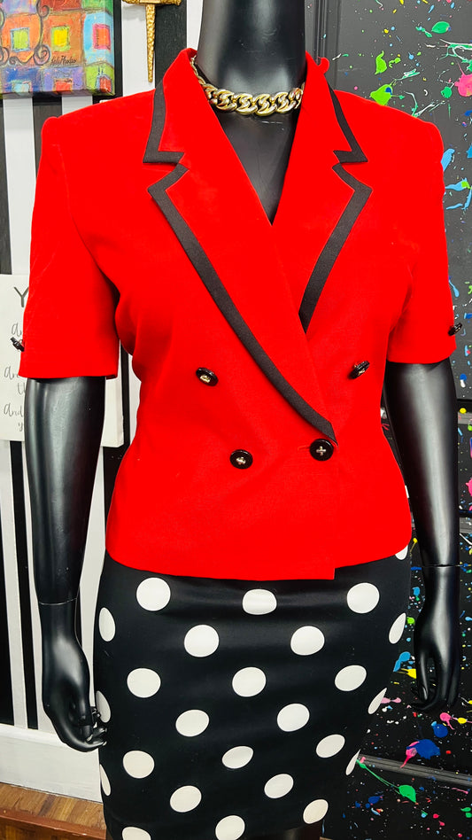 Vintage Red & Black Blazer Blouse (16)