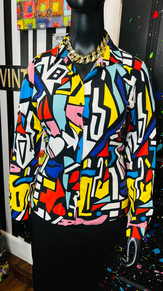 Abstract Colorblock Rayon Blouse (14)