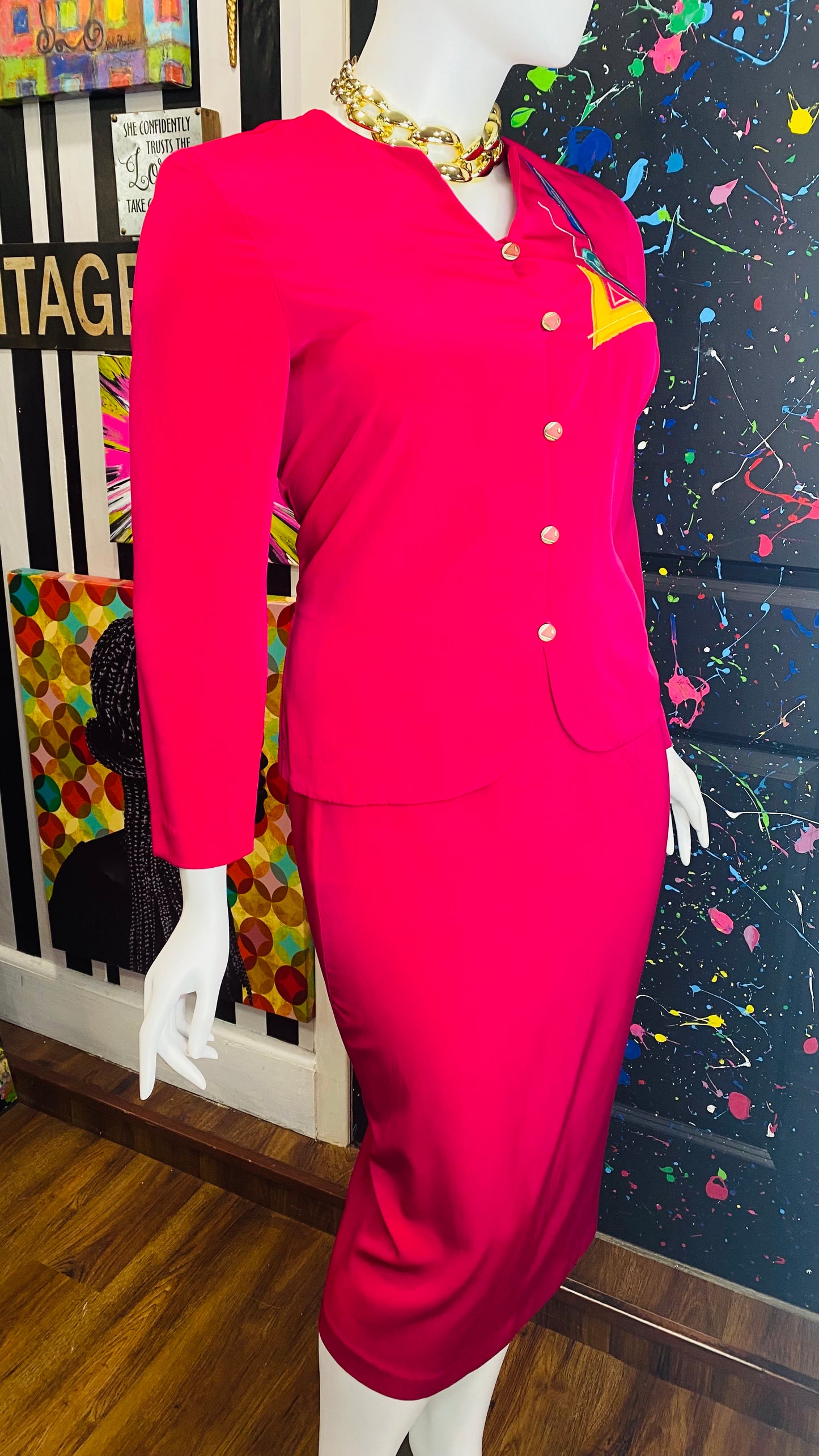 Vintage Funky Pink 80’s Skirt Set (14)