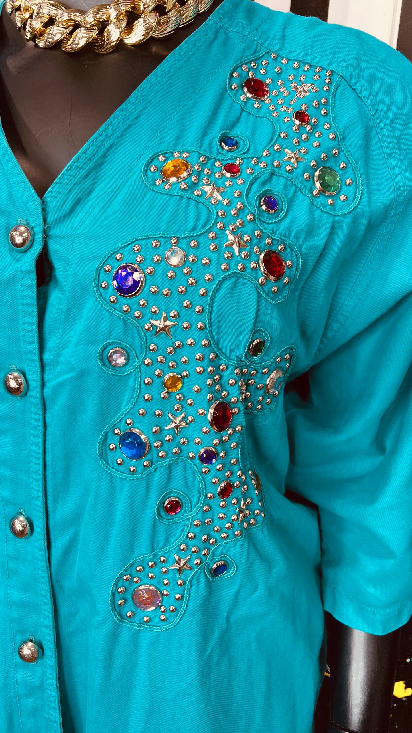 Vintage Teal Denim Jewel & Studds Pants Set (22/24)