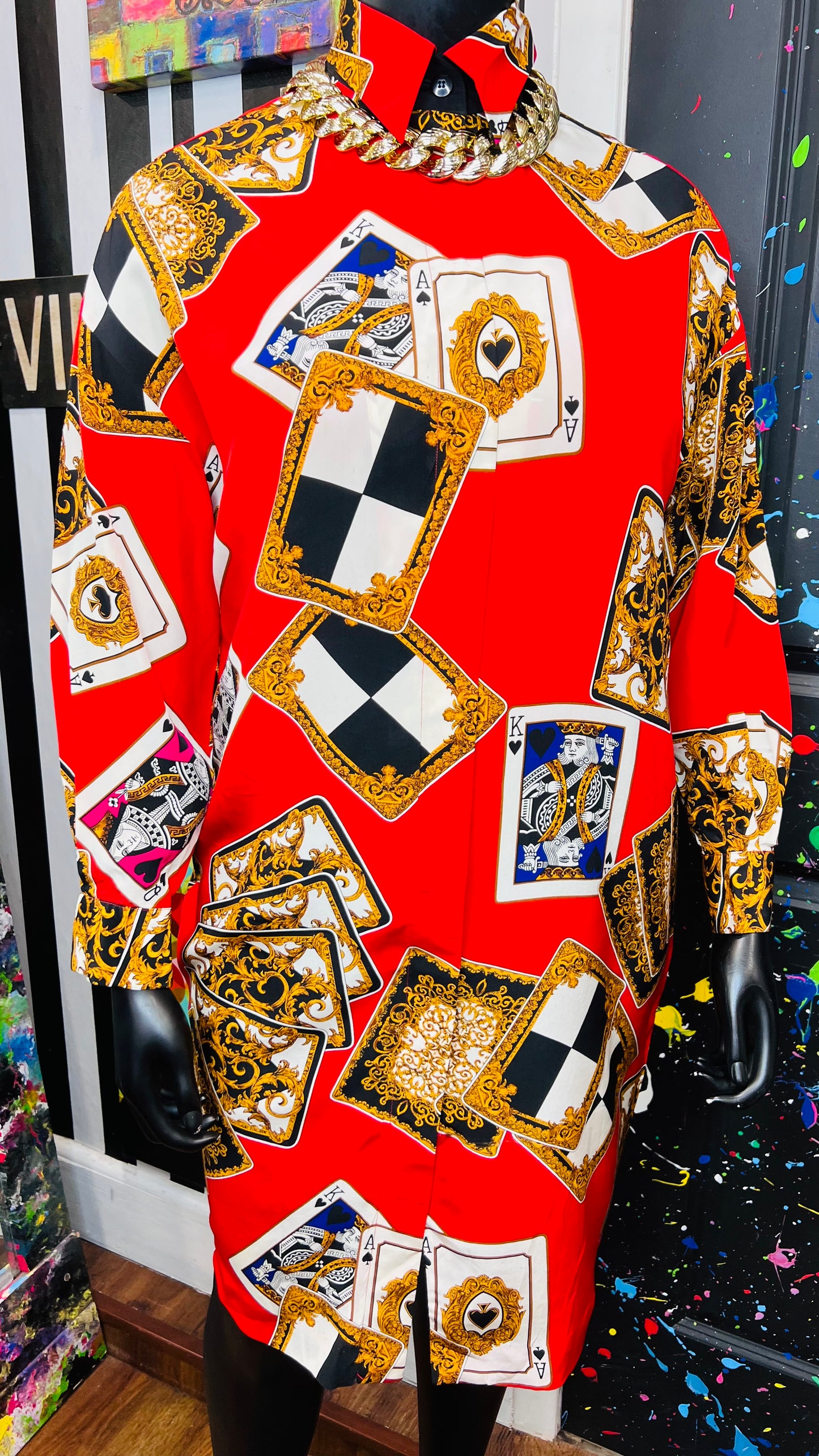 Vintage 100% Silk Ace Of Spades Dress (12) - Can fit up to some 16