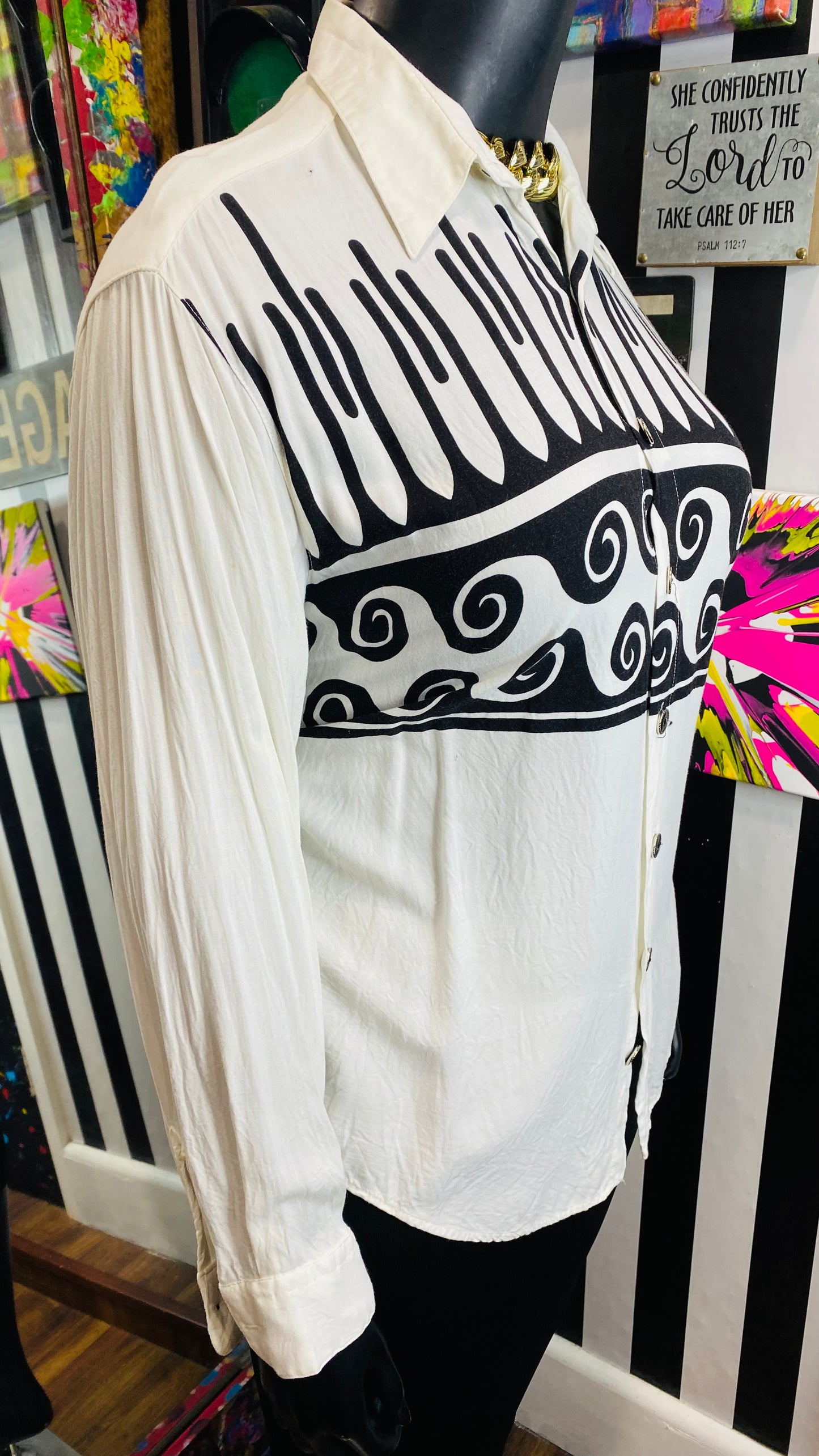 Vintage Rayon Black & White Blouse (16)