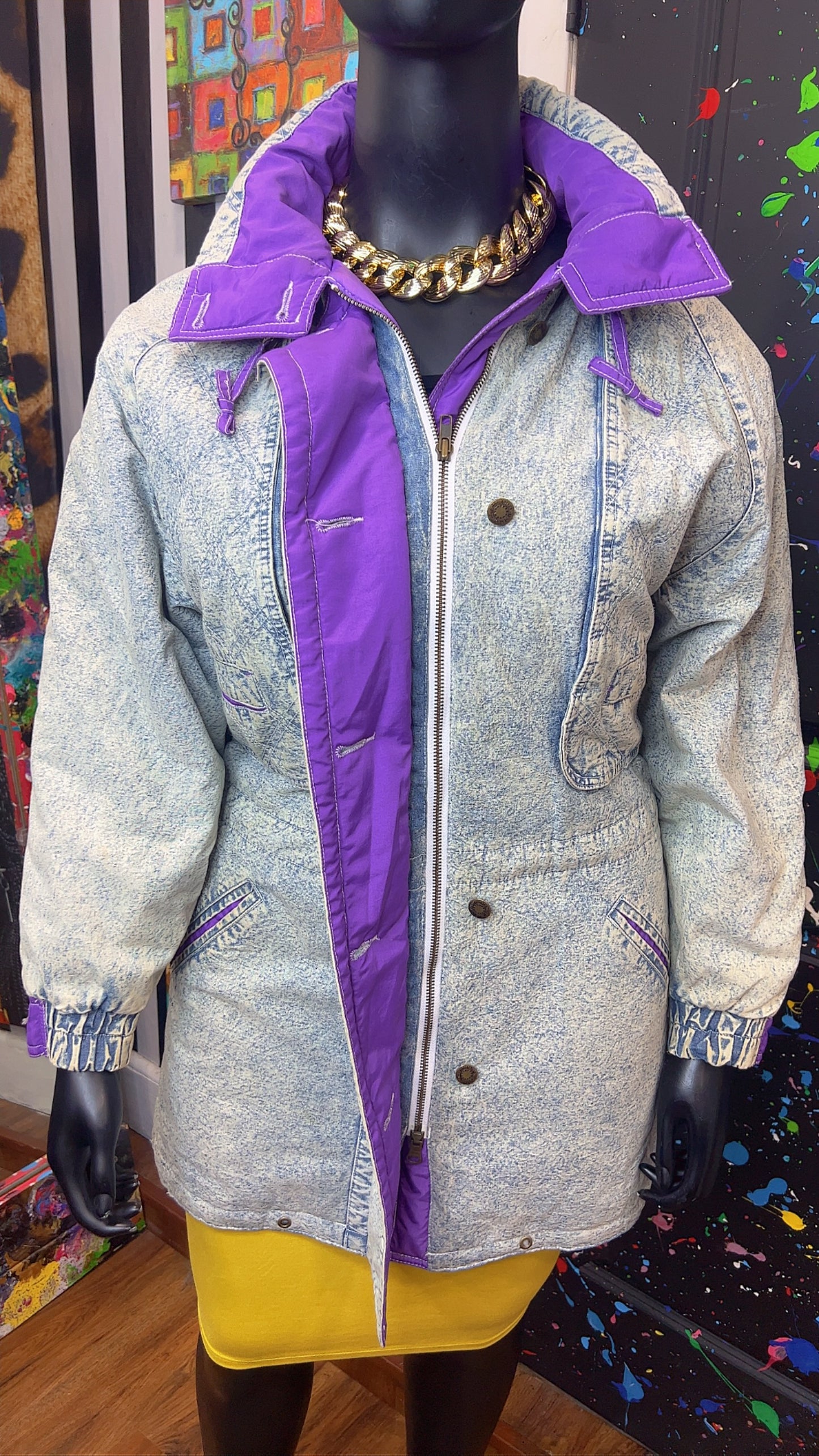 Vintage Stonewash Denim & Purple Puffer Coat (16)