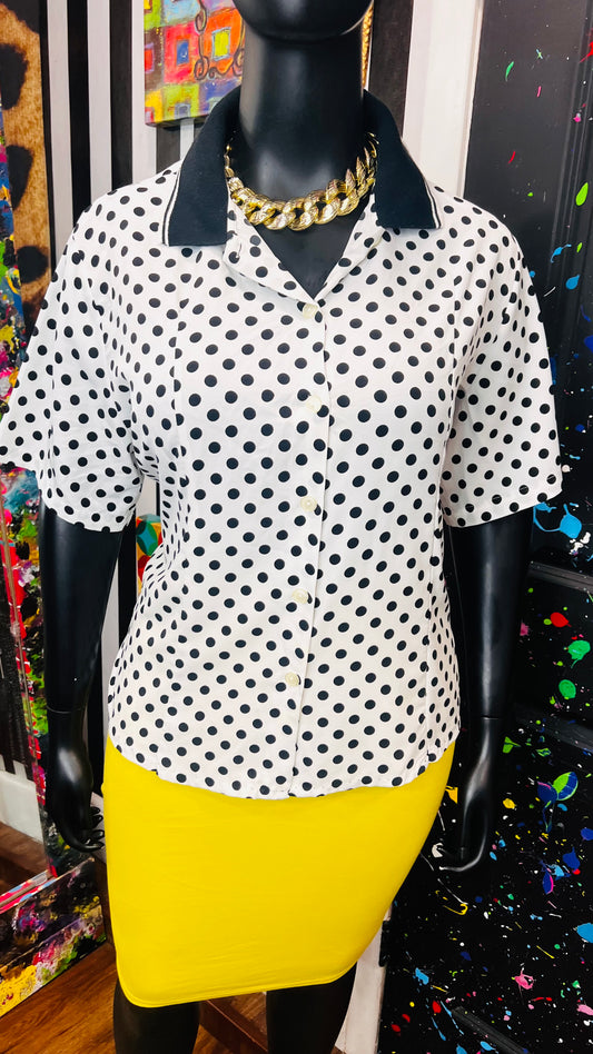 Vintage Black & White Polka Dot & Striped Color Blouse (22)