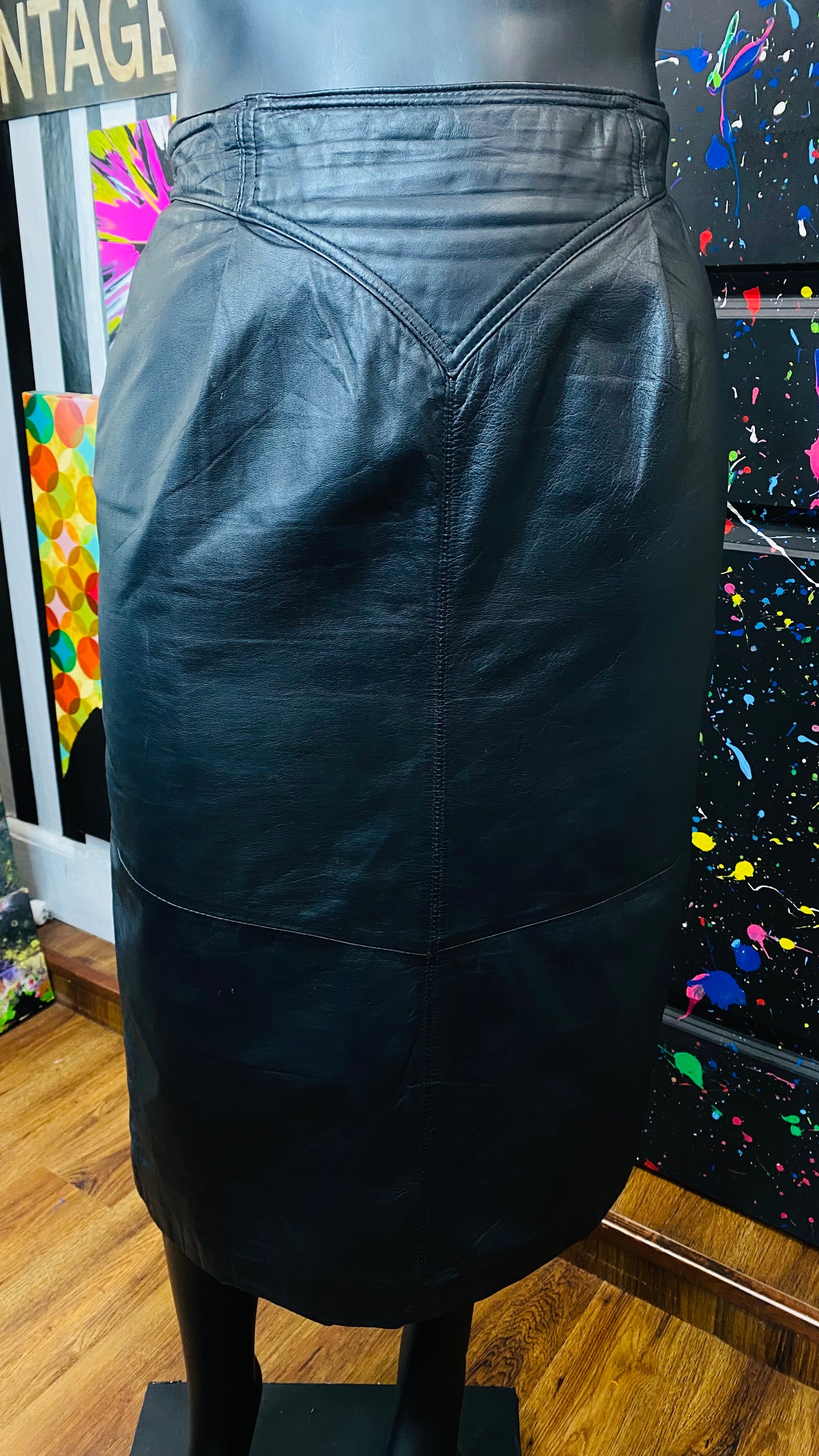 Vintage Genuine Leather Black Skirt (18)