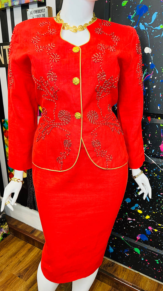 Vintage Gold & Red Skirt Suit (18)