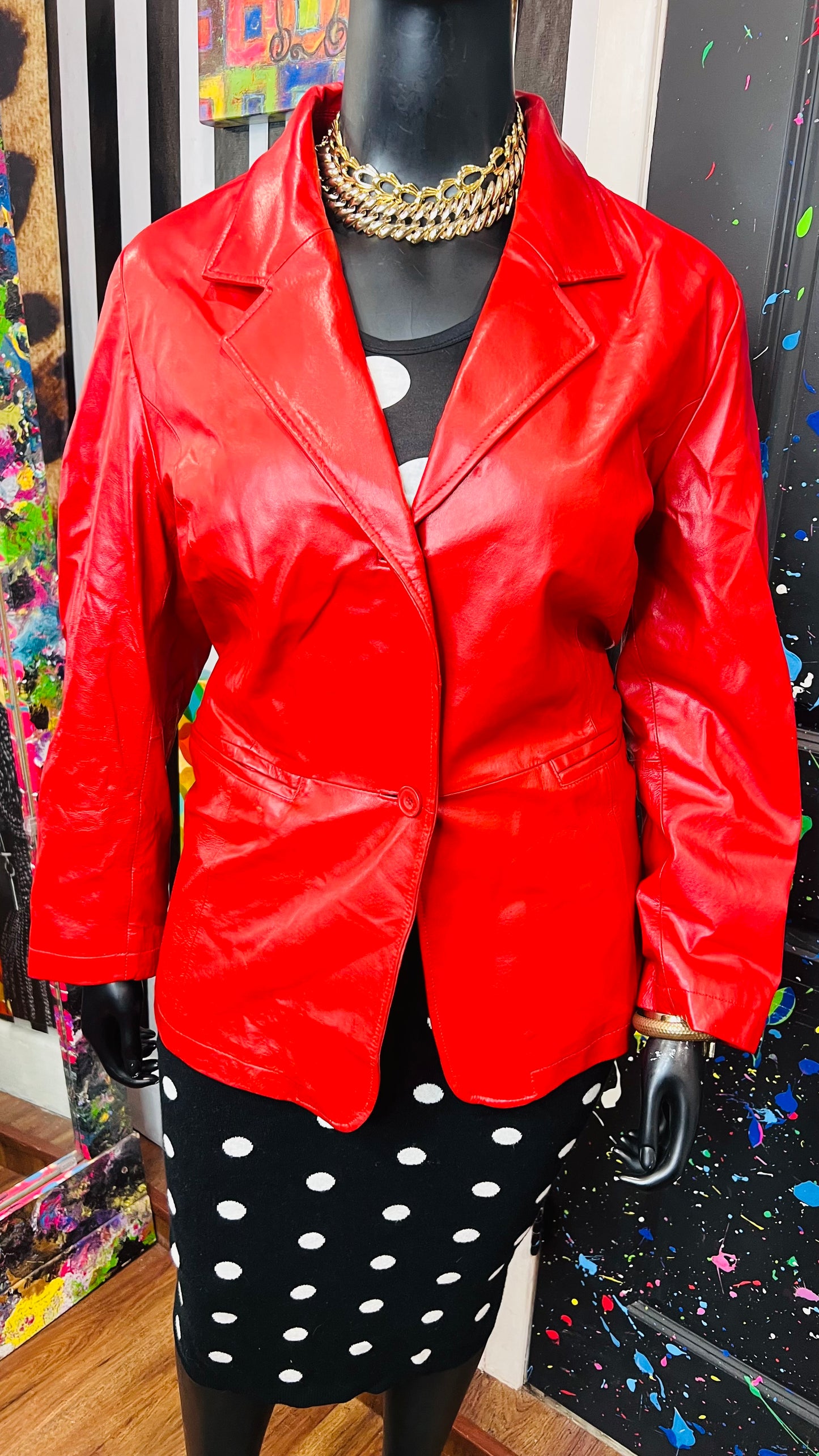 Vintage Genuine Leather Red Blazer (22)