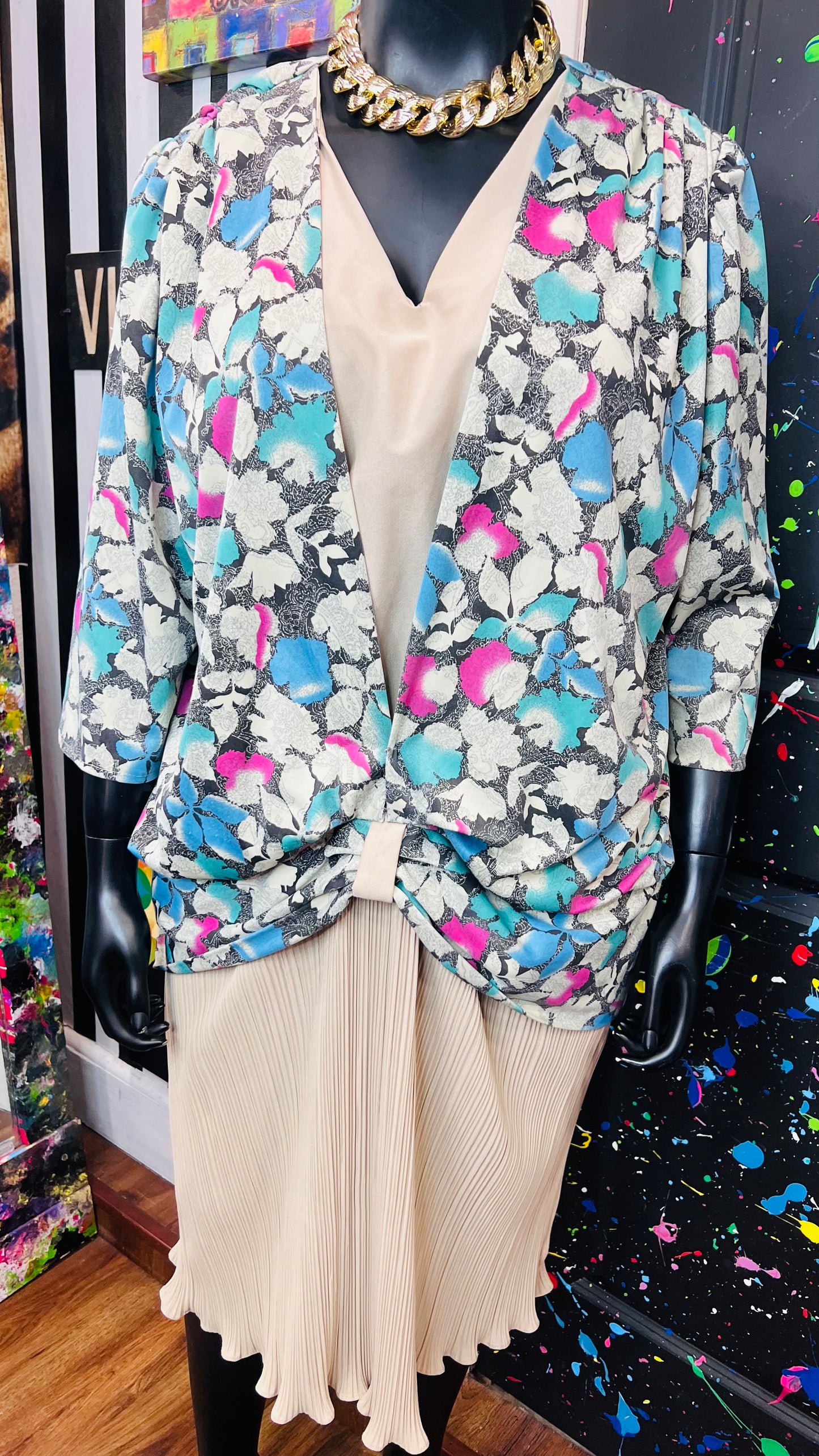 Vintage Tan & Floral Dress (22)