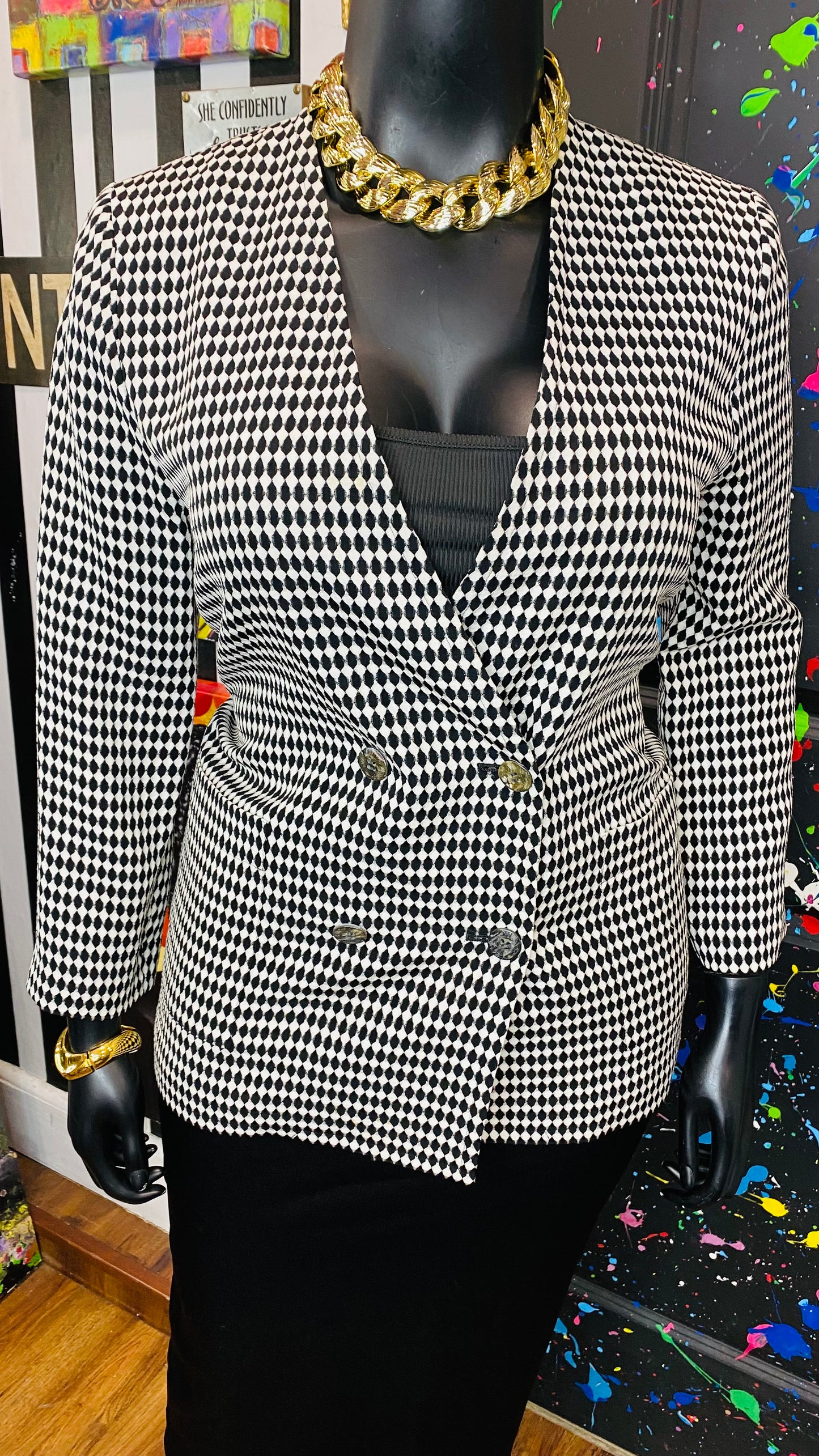 Vintage Black & White Double Breasted Blazer (12/14)