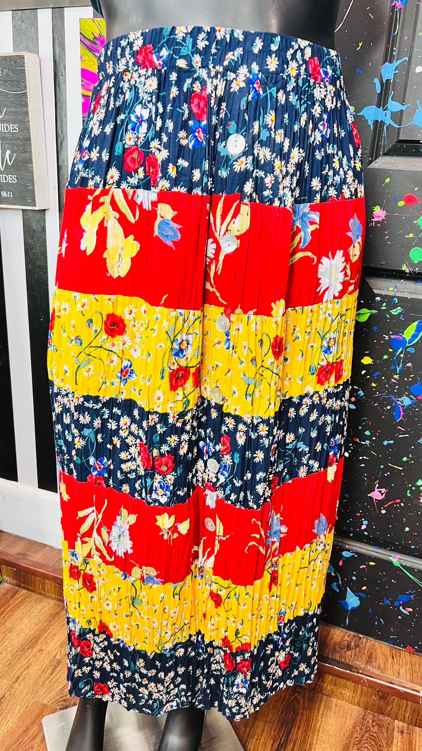 Vintage Rayon Patchwork Button Down Front Skirt (22/24)