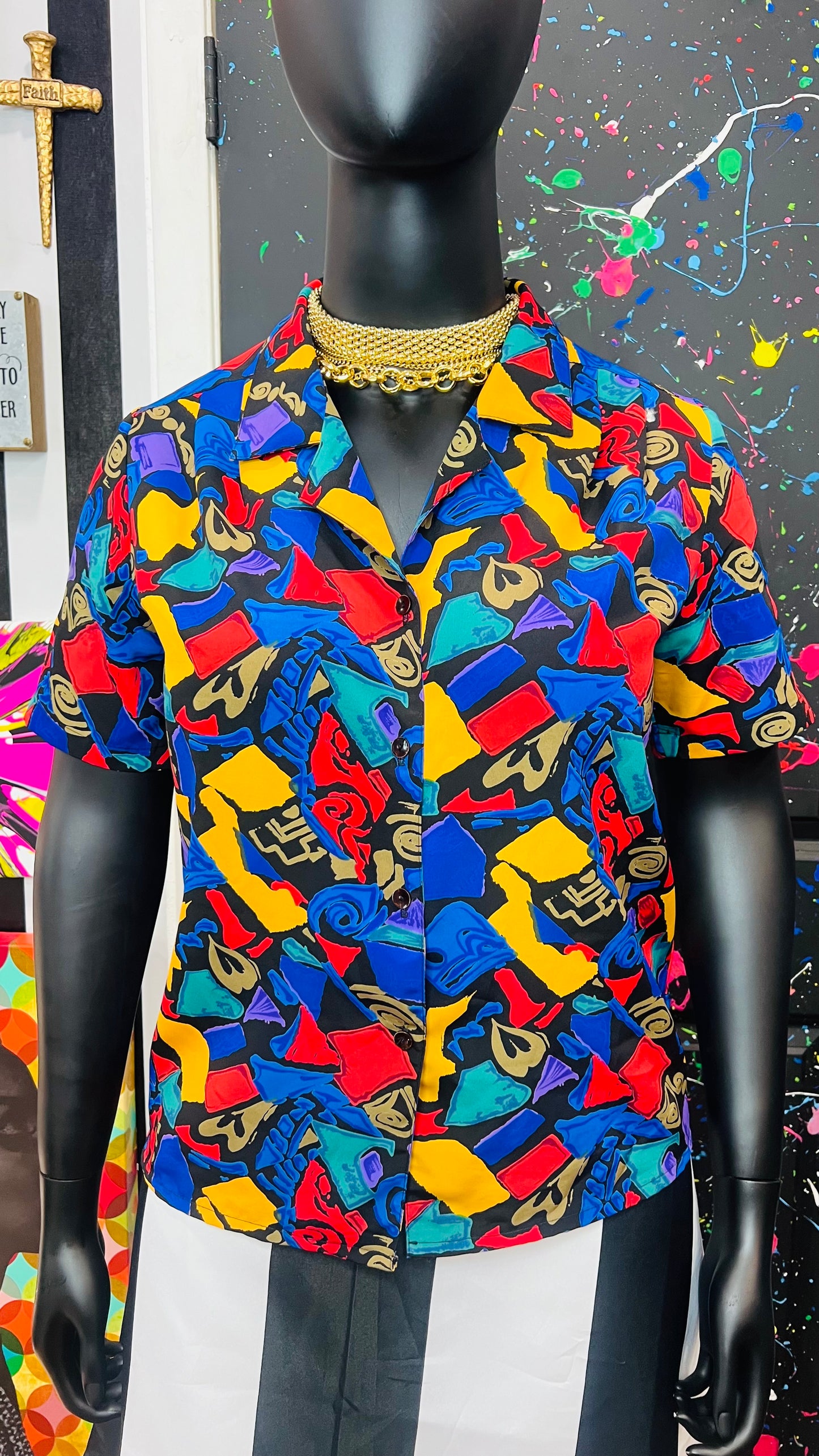 Vintage ColorBlock Abstract Blouse (14)