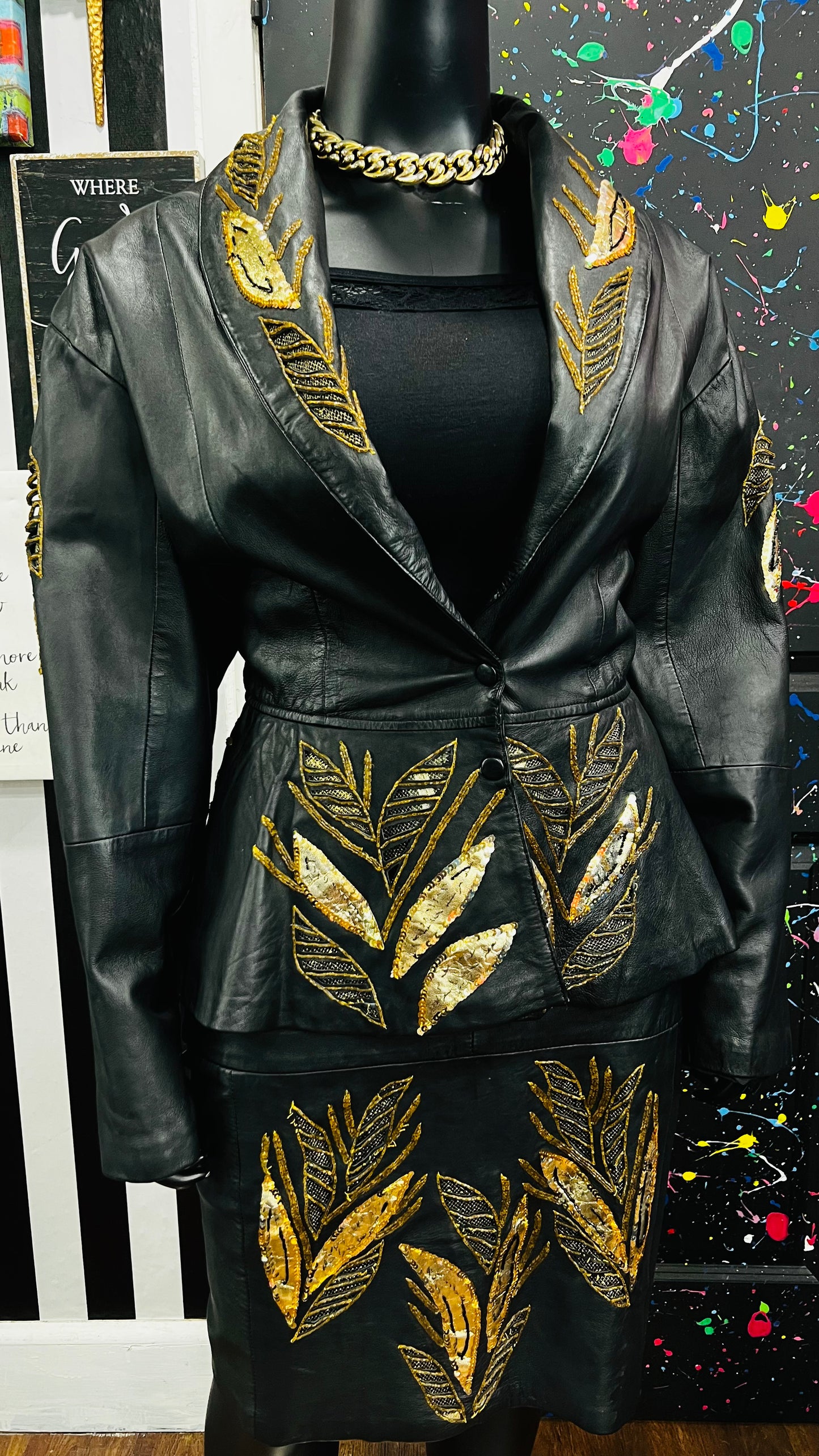 Vintage Genuine Leather & Sequin Skirt Suit (24)