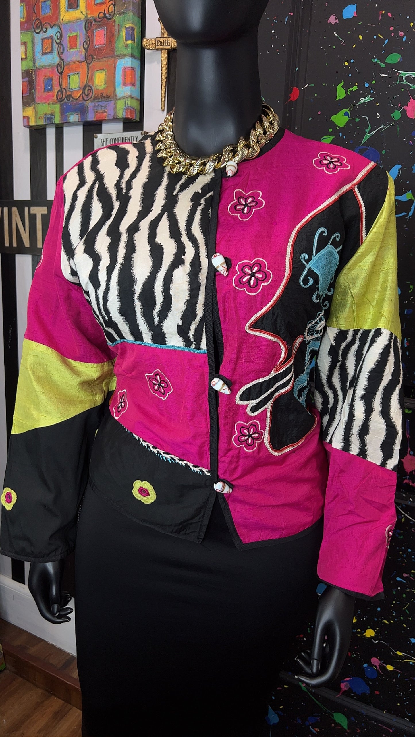 Vintage Mix Print Cropped Blazer (20)
