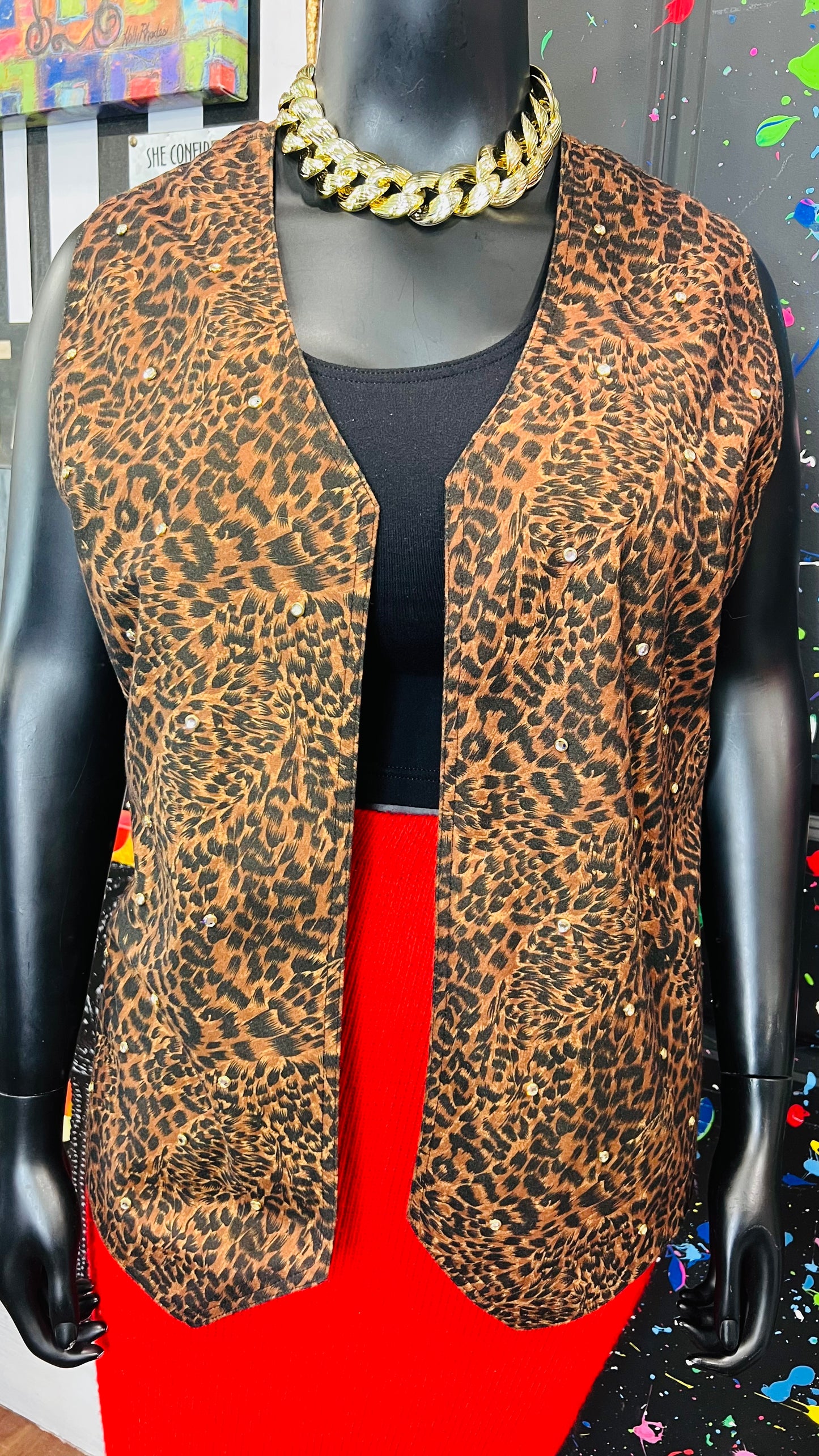 Vintage Studded Animal Print Vest (22)