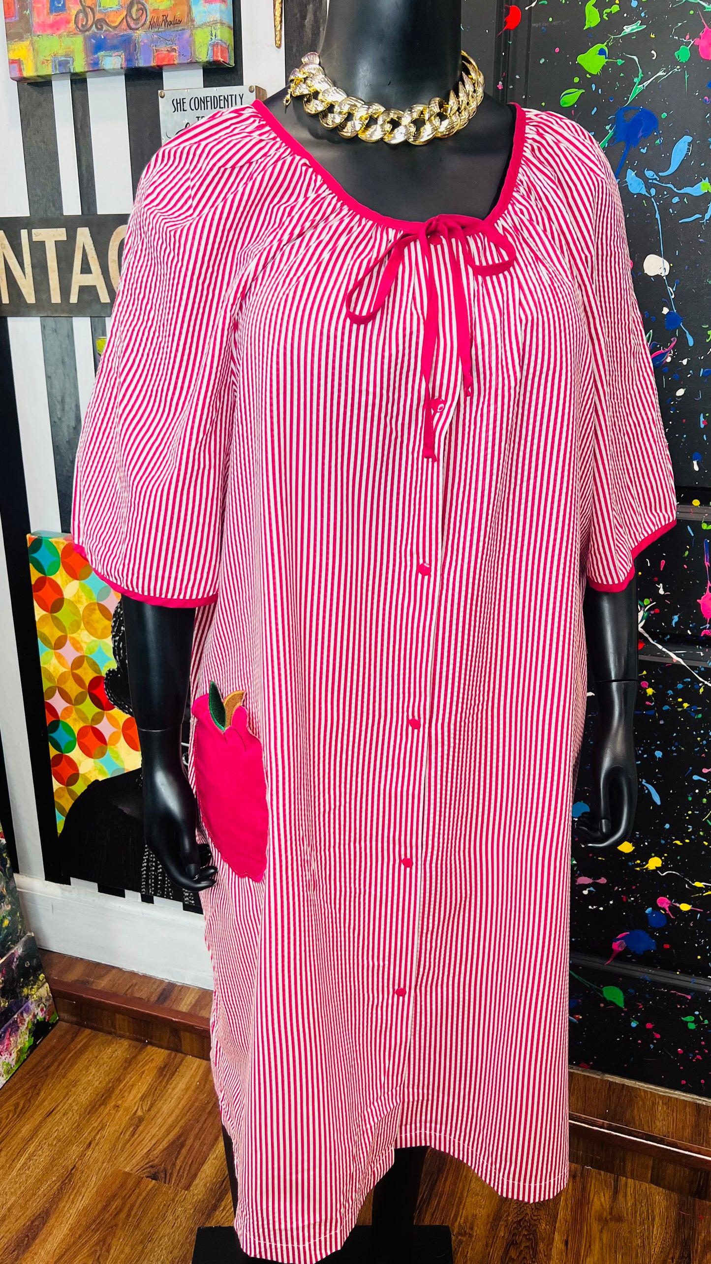 Vintage Striped Cotton Apple House Dress (24)