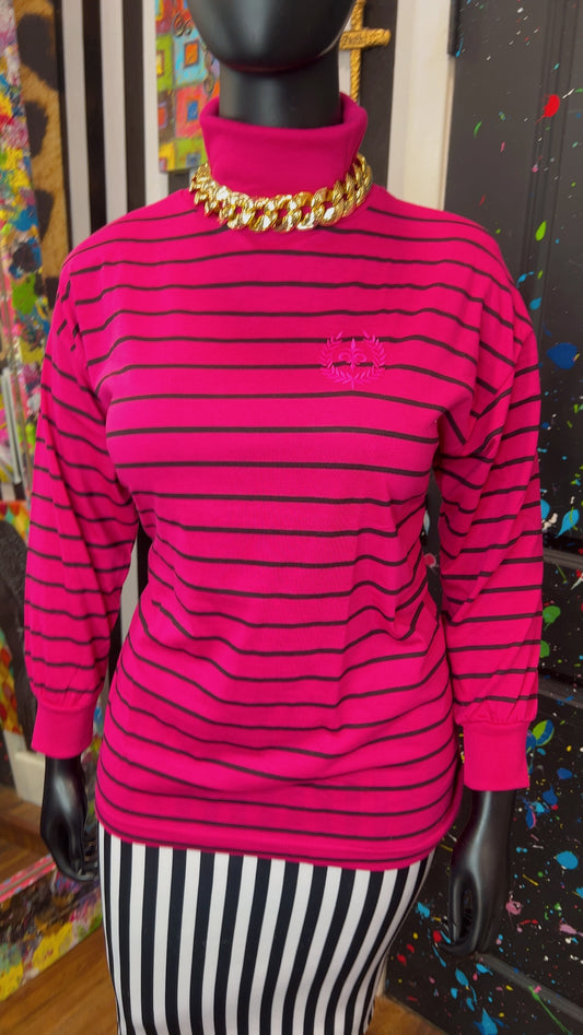 Vintage 100% Cotton Black Striped Turtle Neck - Pink (18)