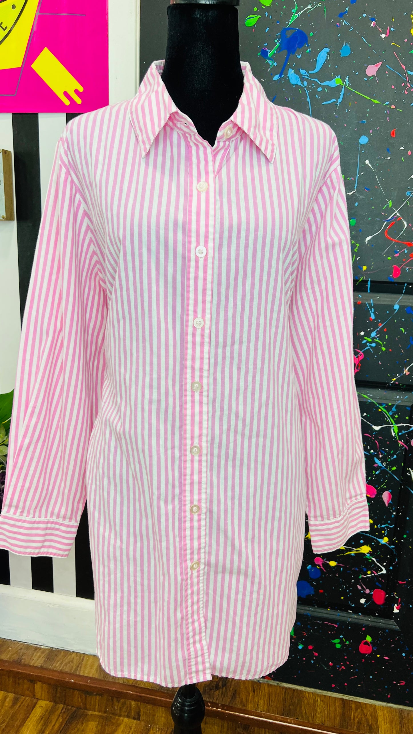 Vintage Pink & White Striped Blouse