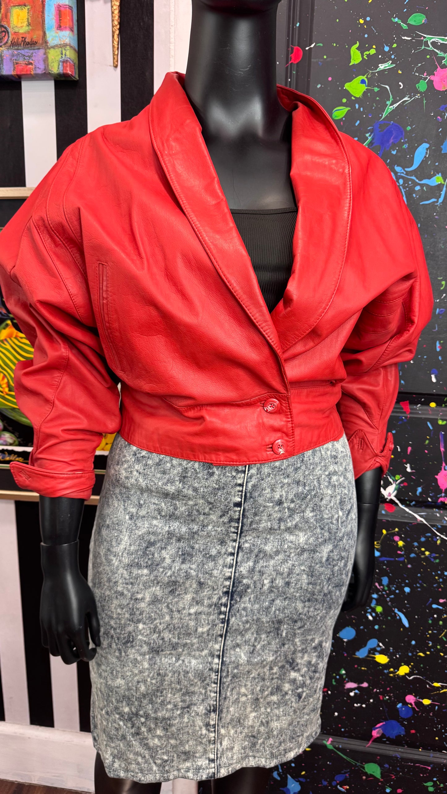 Vintage Genuine Leather Red Batwing Wing Jacket (14) *KC