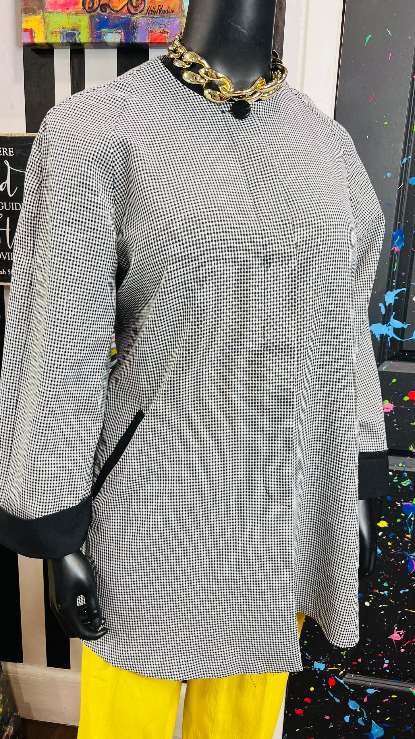 Vintage Black & White Houndstooth Swing Blazer (16W)