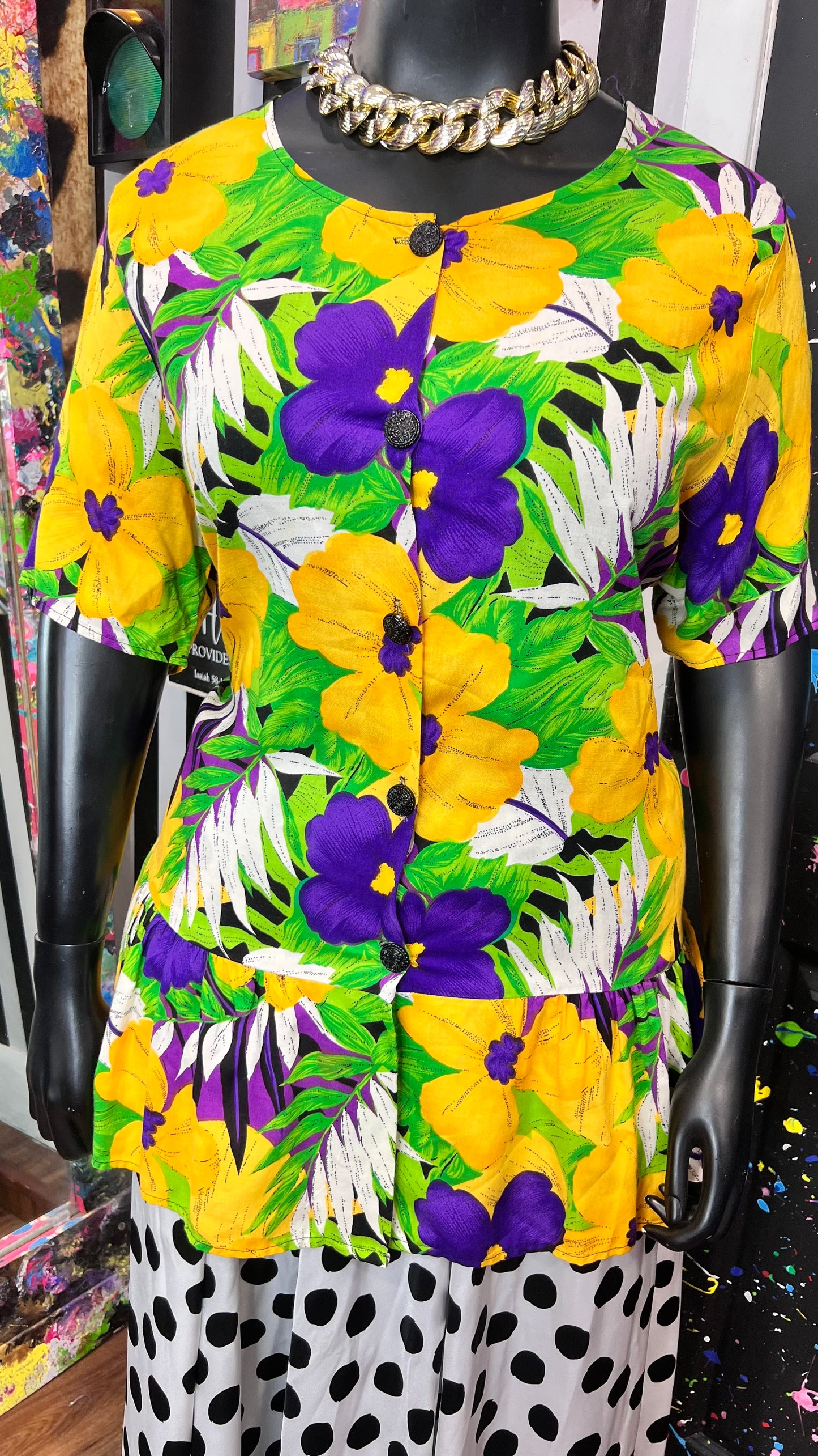Vintage Yellow & Purple Rayon Blouse (18)