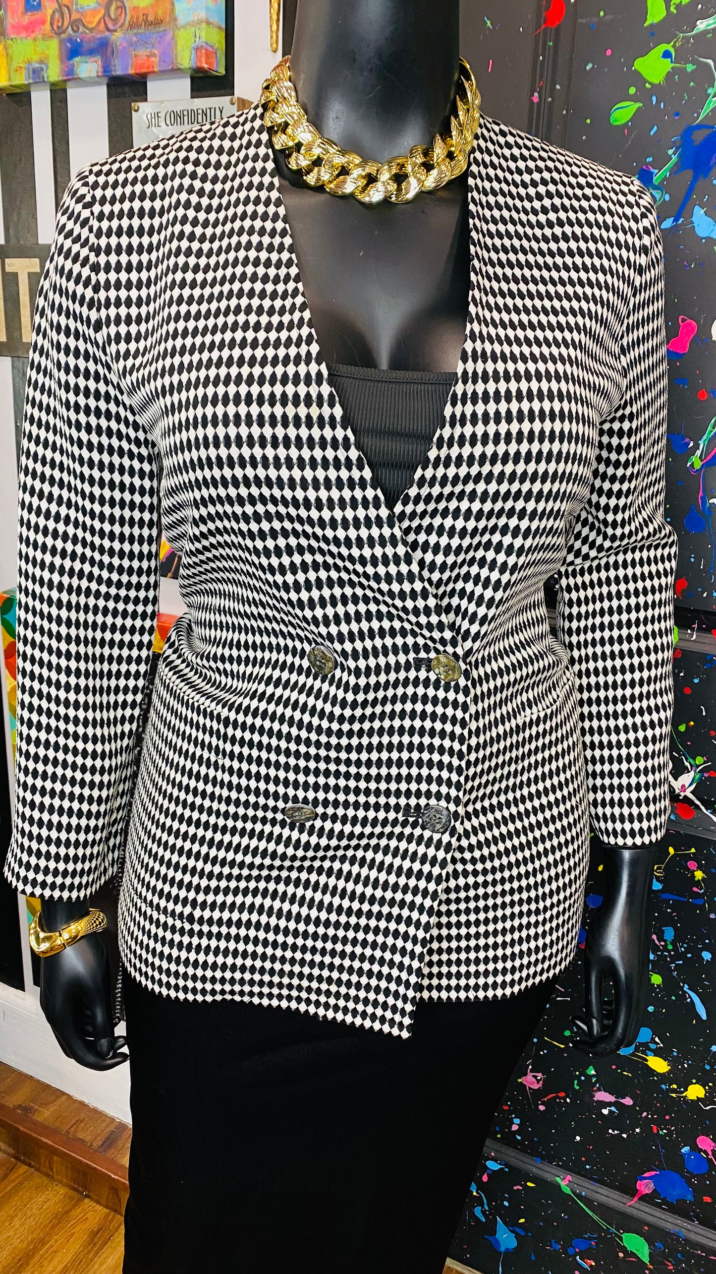 Vintage Black & White Double Breasted Blazer (12/14)
