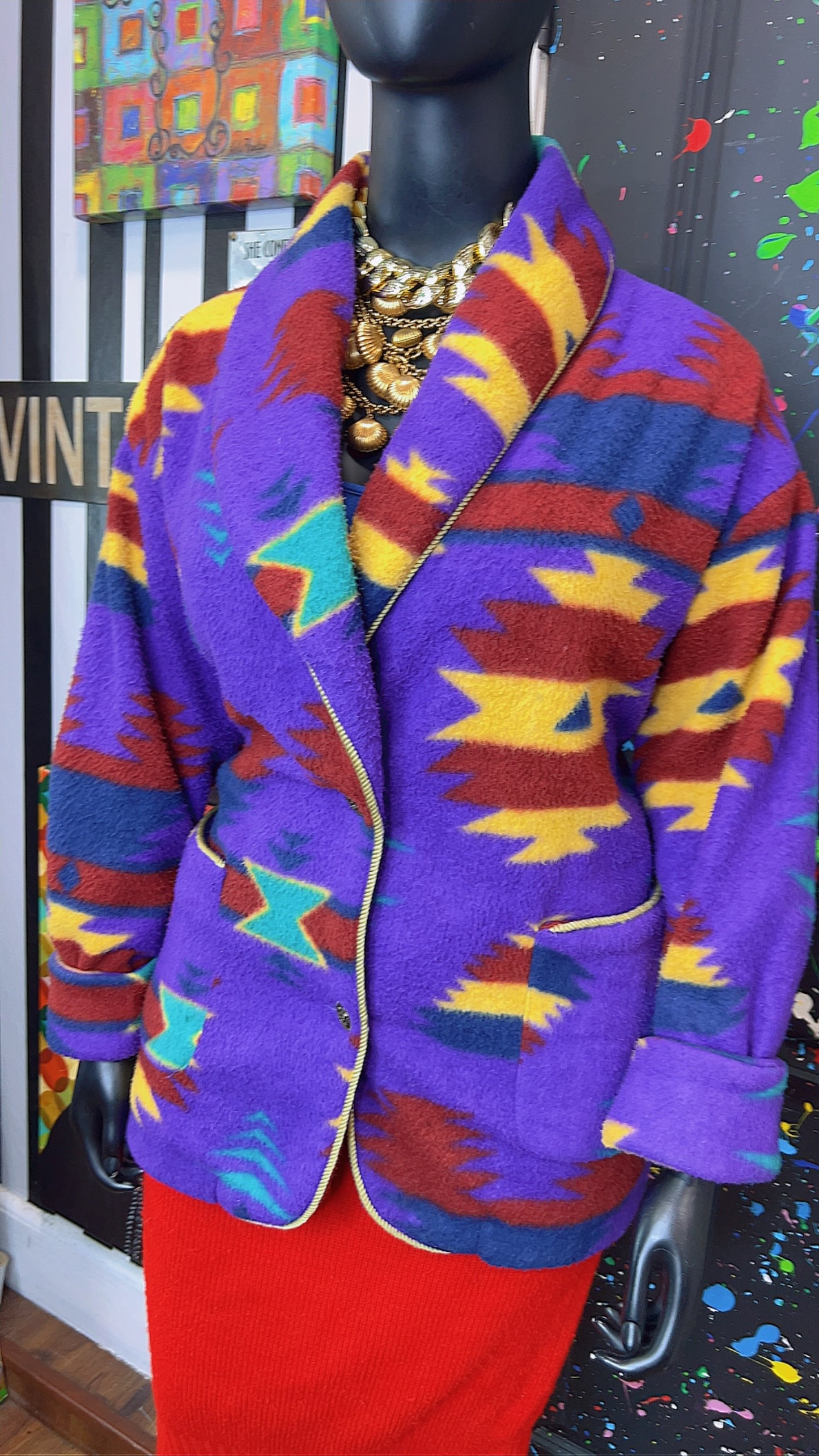 Vintage Tribal Print Puffer Blazer/Coat (20)