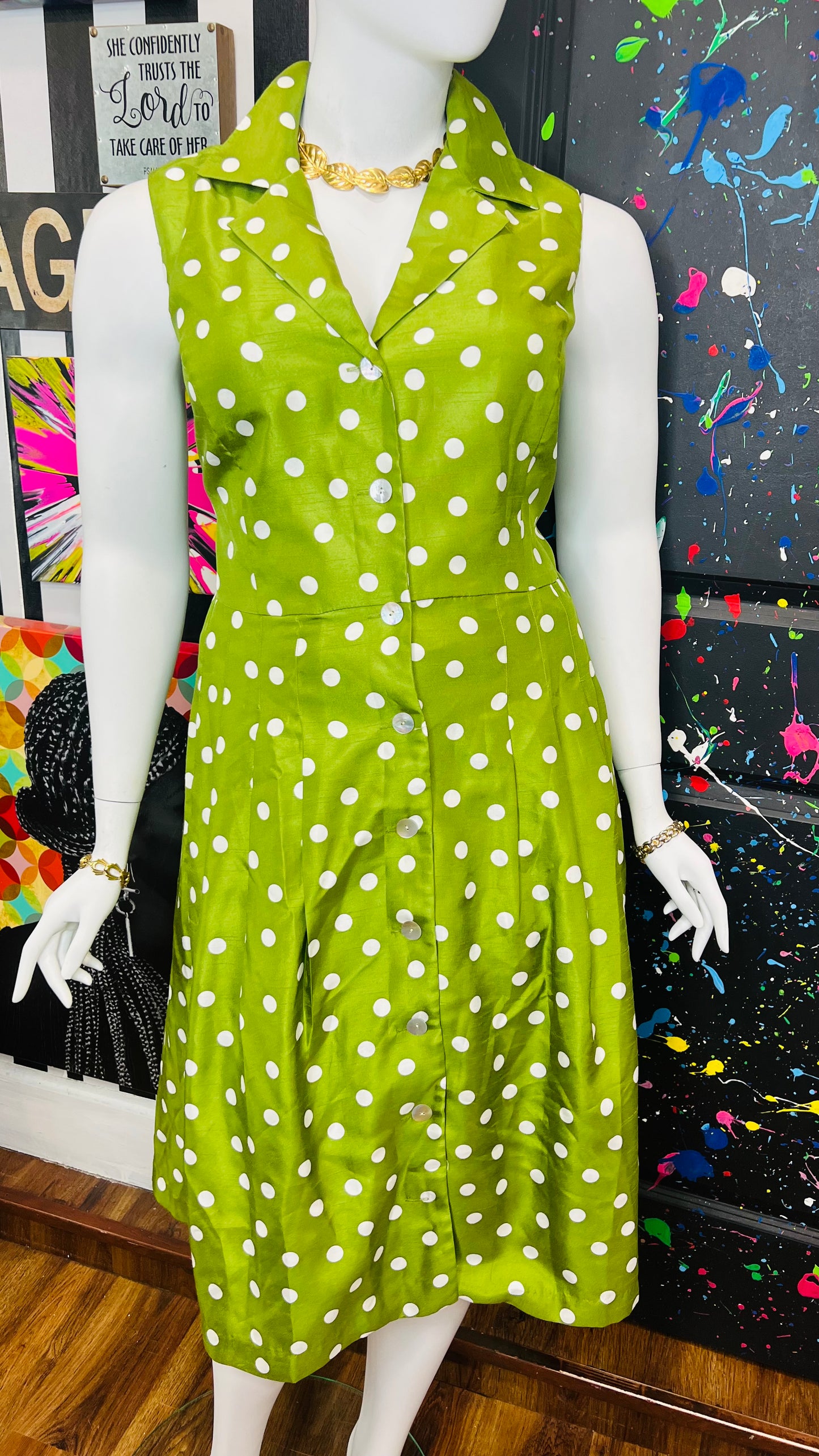 Vintage Y2K Green & White Polka Dot Dress (20W)