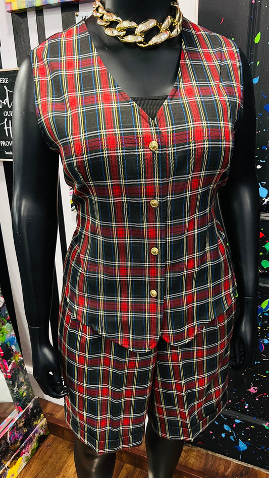 Vintage Plaid Vest & Short Set *Dead Stock- New w/ Tags* (18)