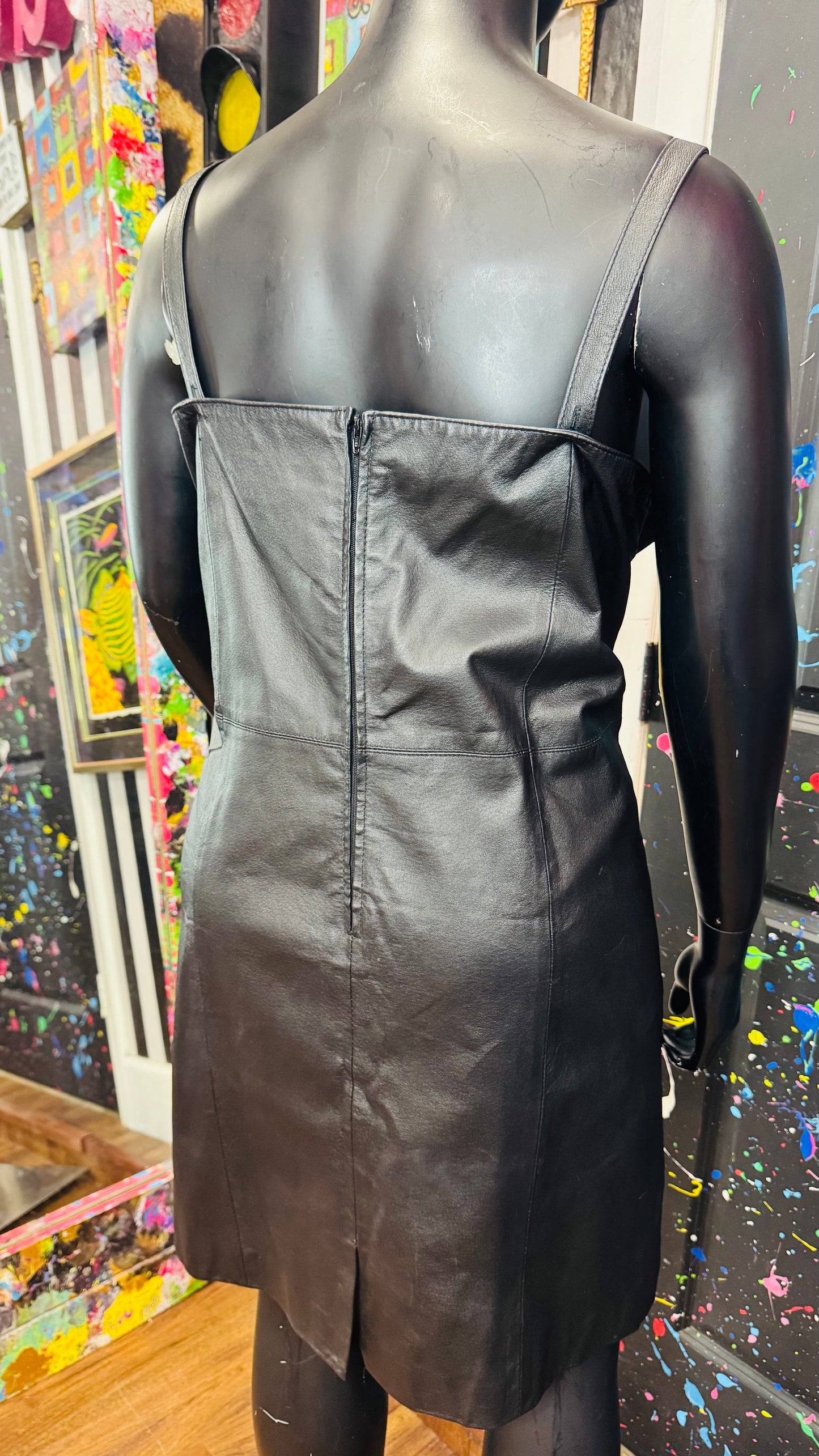 Vintage Genuine Leather Sleeveless Black Dress (24W)
