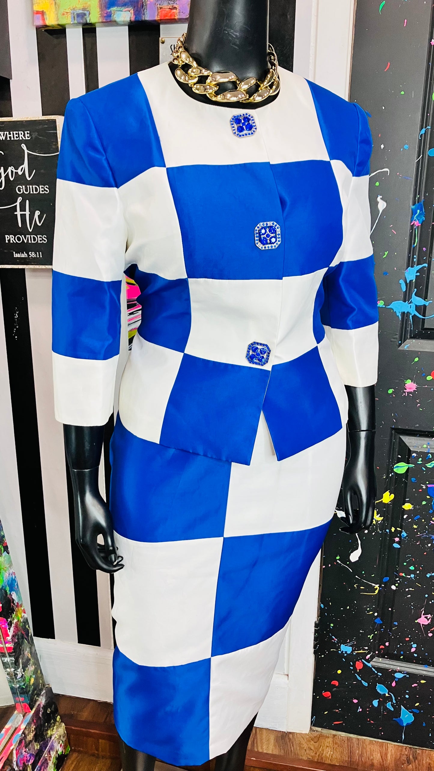 Vintage Couture Blue & White Skit Suit (16)