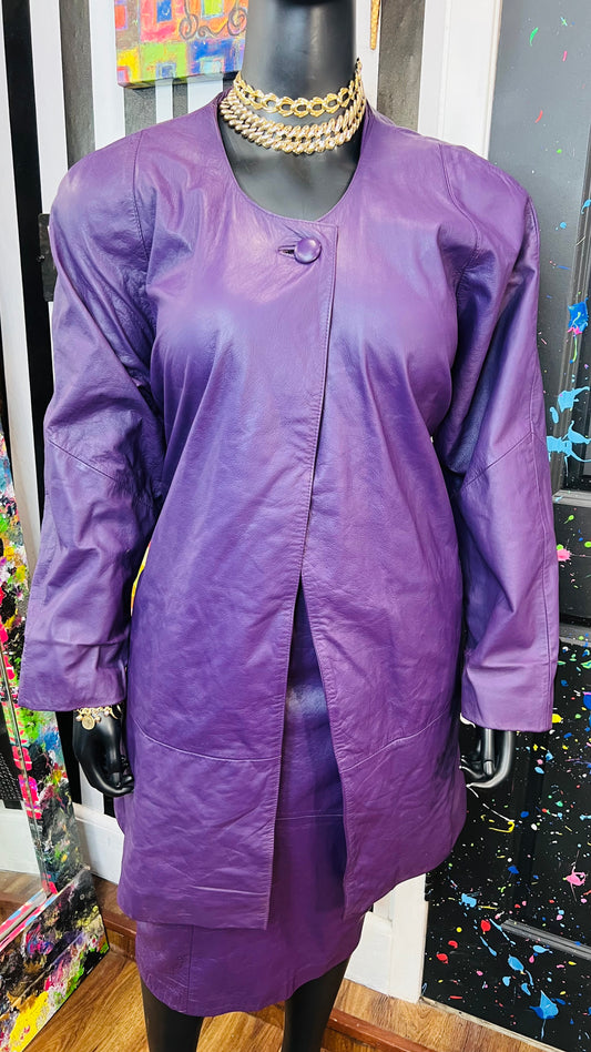 Vintage Genuine Leather Purple Swing Coat & Skirt Set (22)