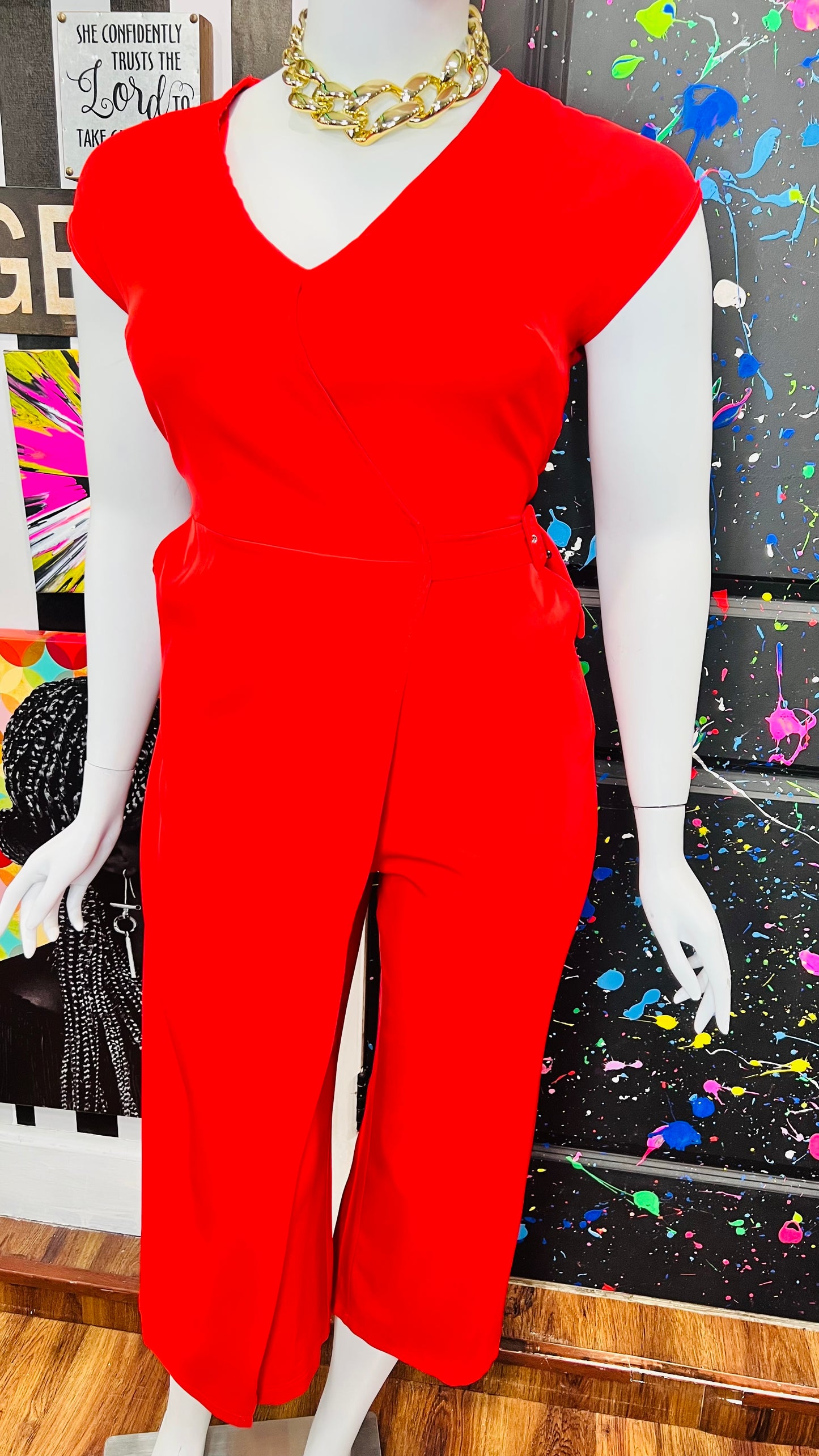 Vintage Inspired Unique Red Jumpsuit (14/16)