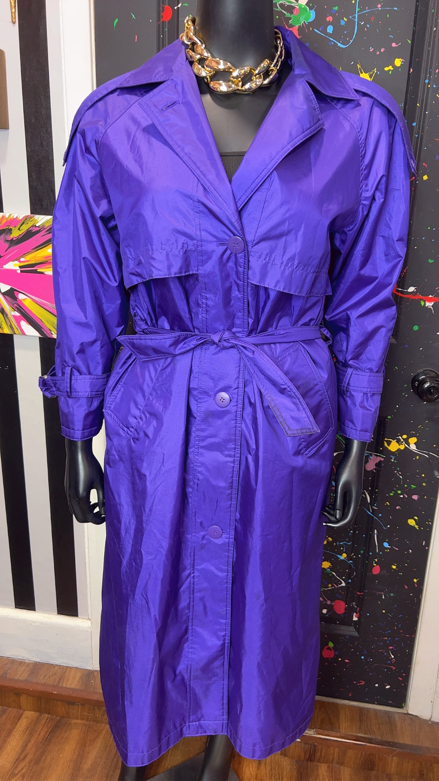 Vintage Purple Trench Rain Coat w/ Belt (14) *KC