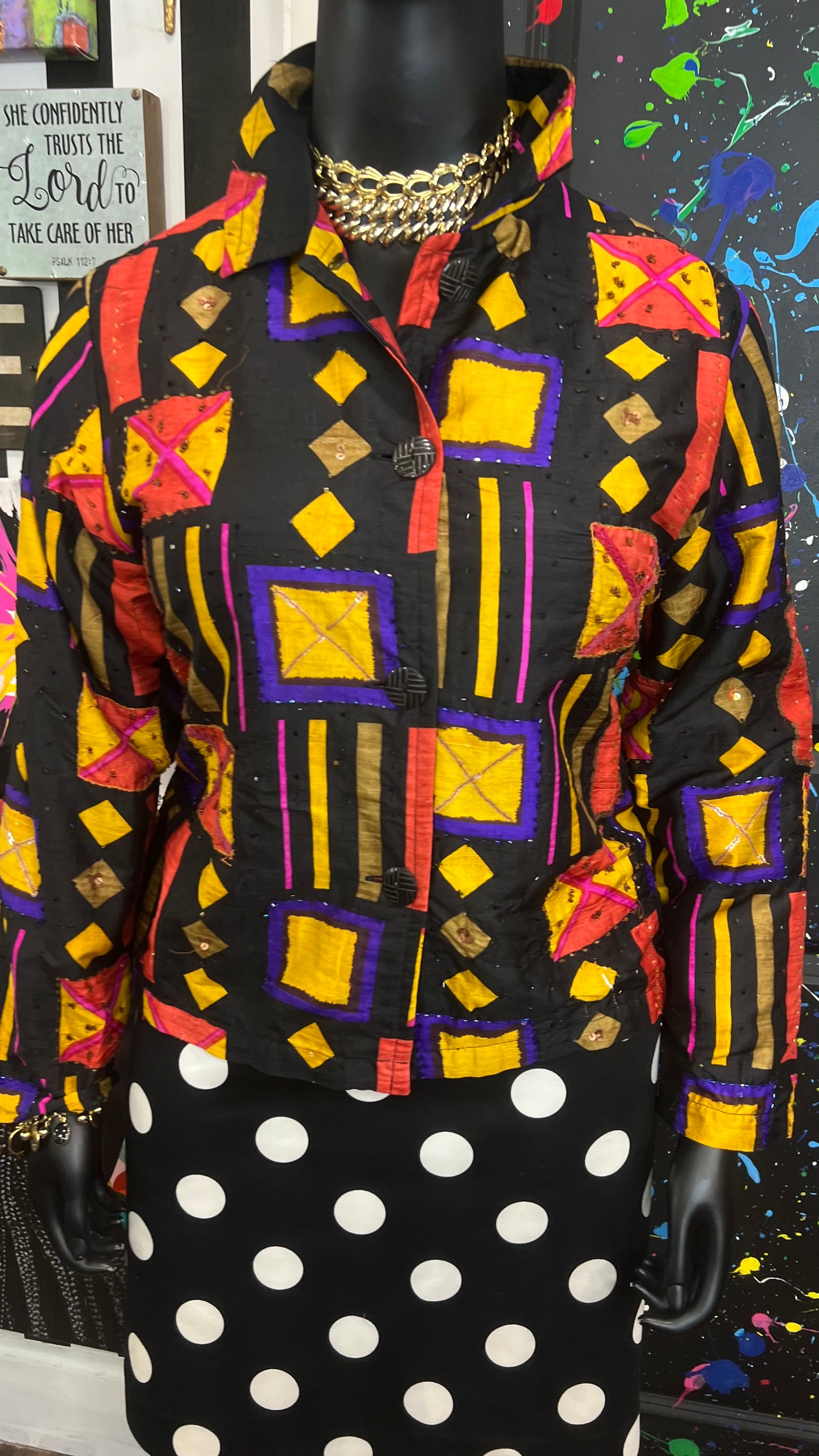 Vintage Chico Sequin Tribal Print Blazer (16)