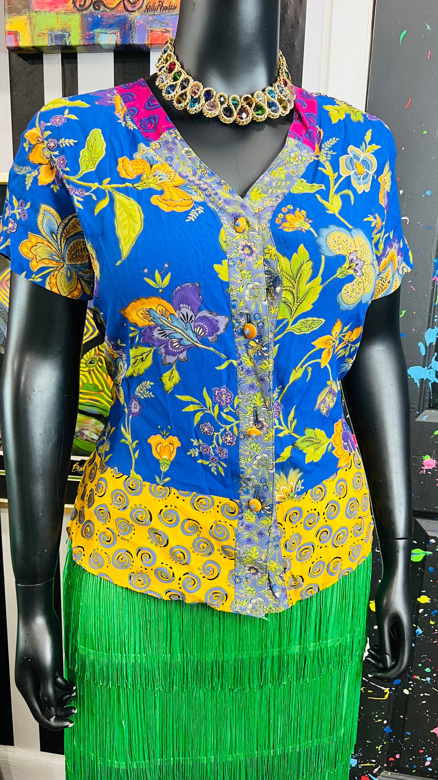 Vintage Carole Little Mix Print Blouse (14)