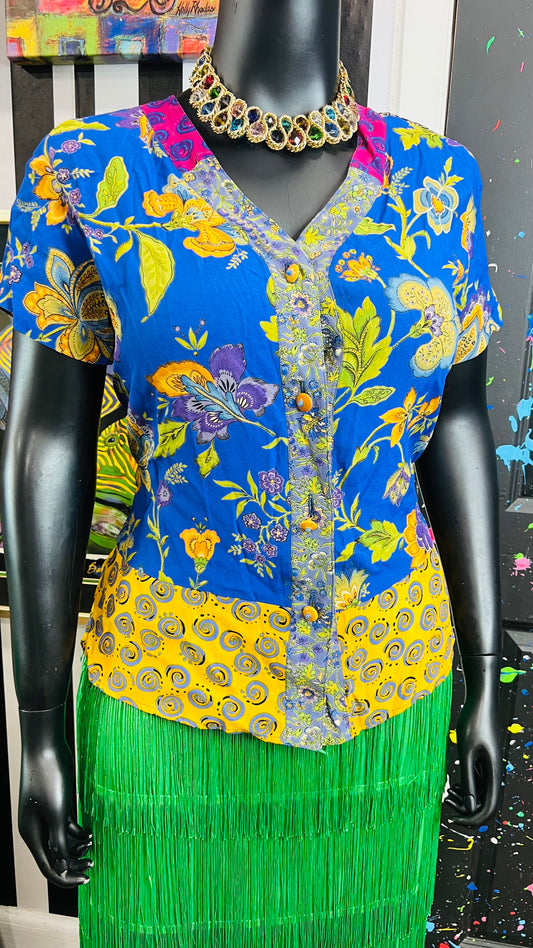 Vintage Carole Little Mix Print Blouse (14)