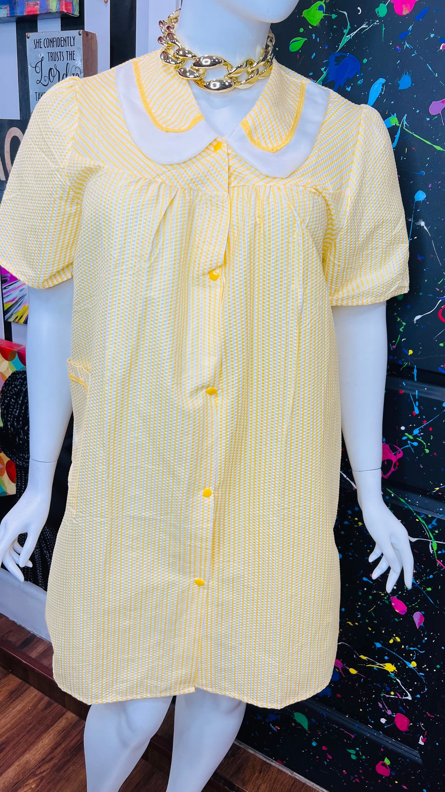 Vintage Yellow & White Striped Night Gown- Dead Stock New w/Tags (14)