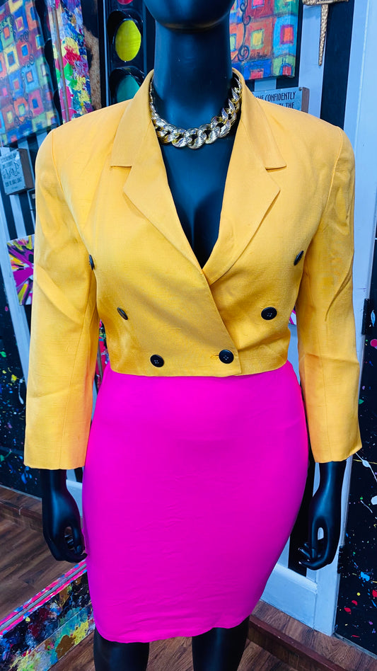 Plus Size 100% Silk Vintage Mustard Yellow Cropped Blazer (12)