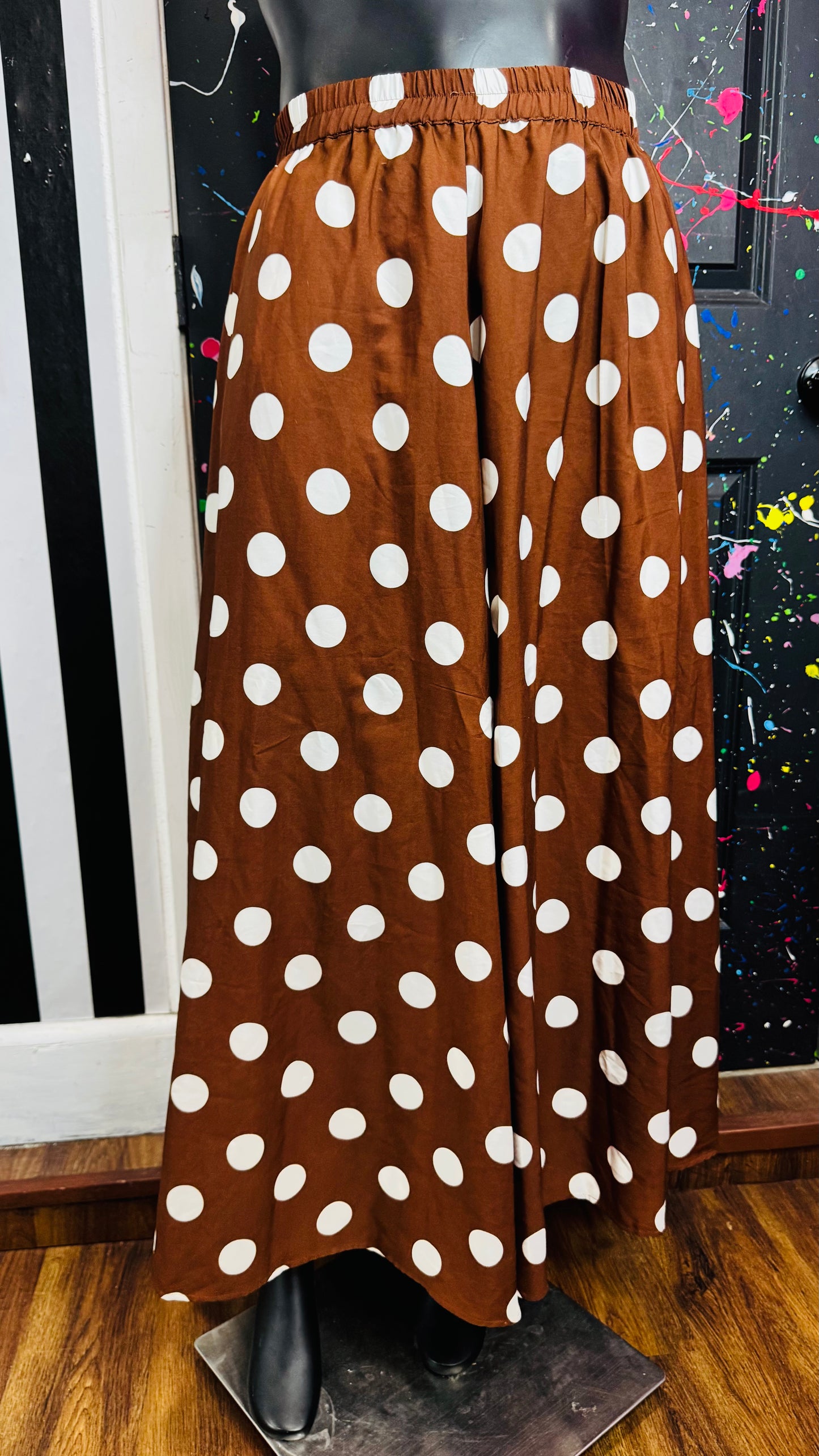 Brown & White Polka Dot New w/ Tags Flowy Skirt (26/28)