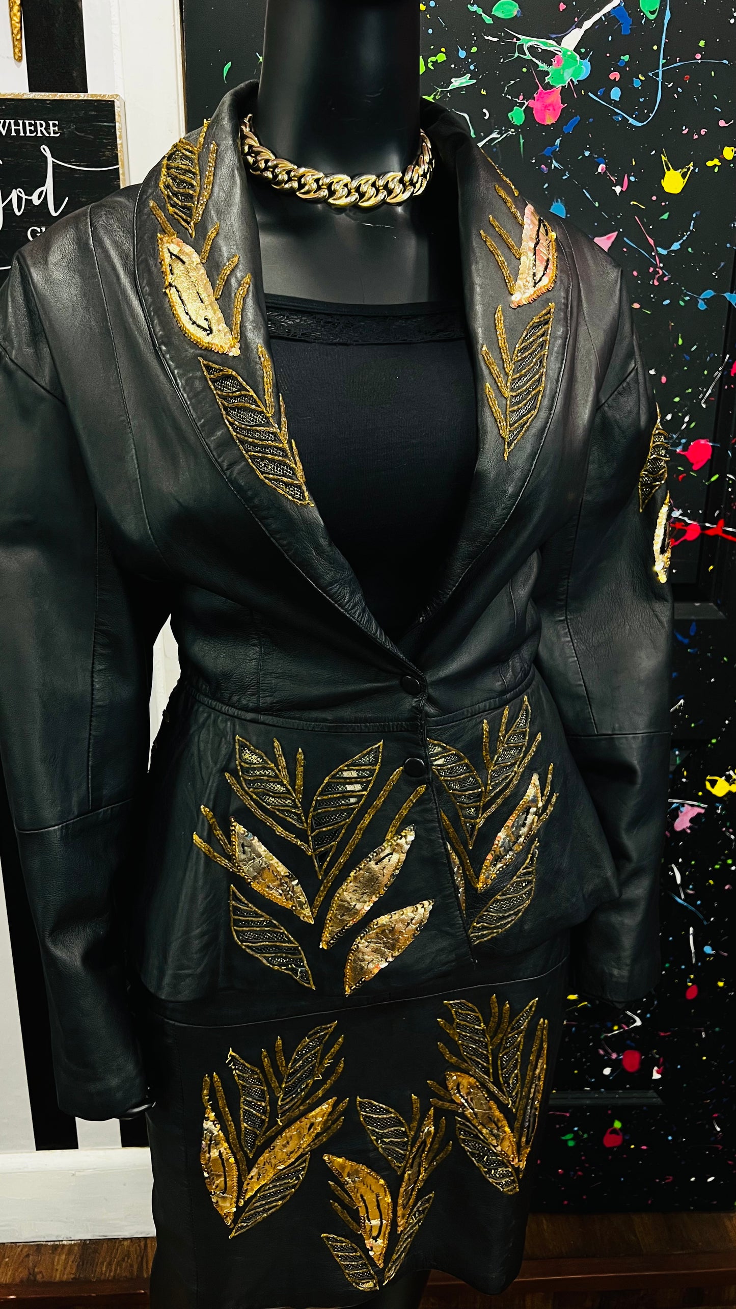 Vintage Genuine Leather & Sequin Skirt Suit (24)