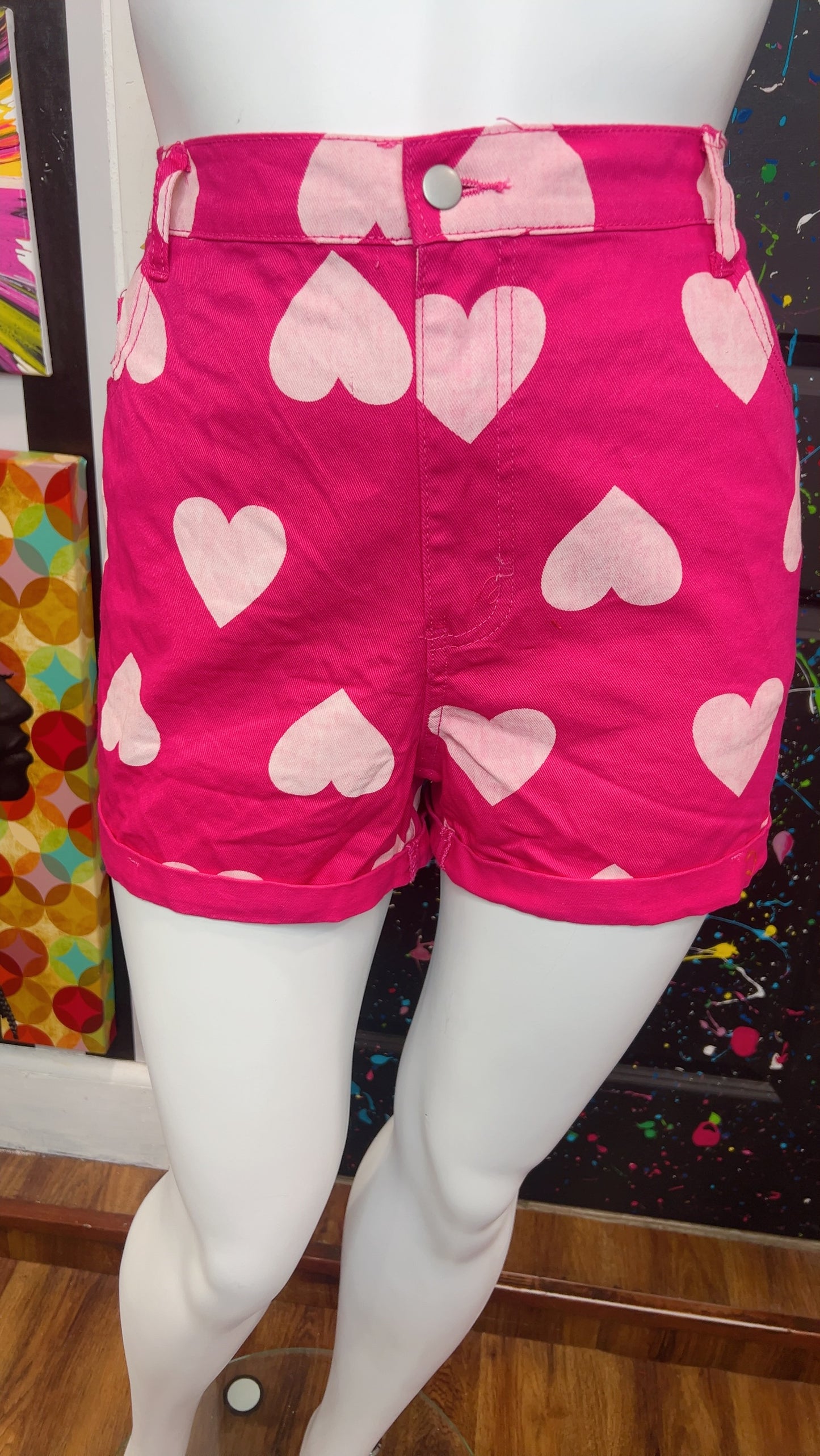 Denim Pink Heart Shorts (20)