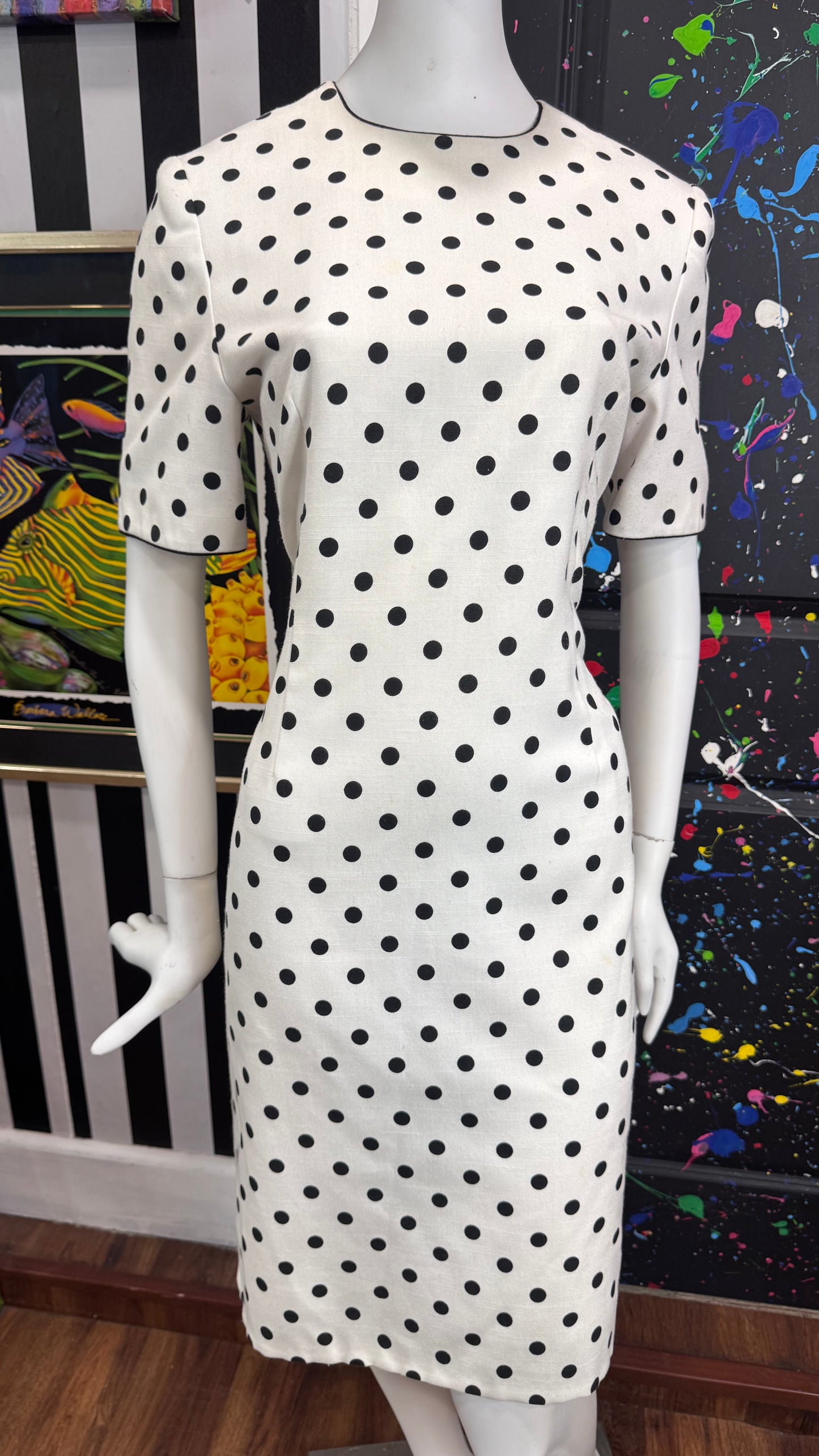 Vintage White & Black Polka Dot Dress (12)