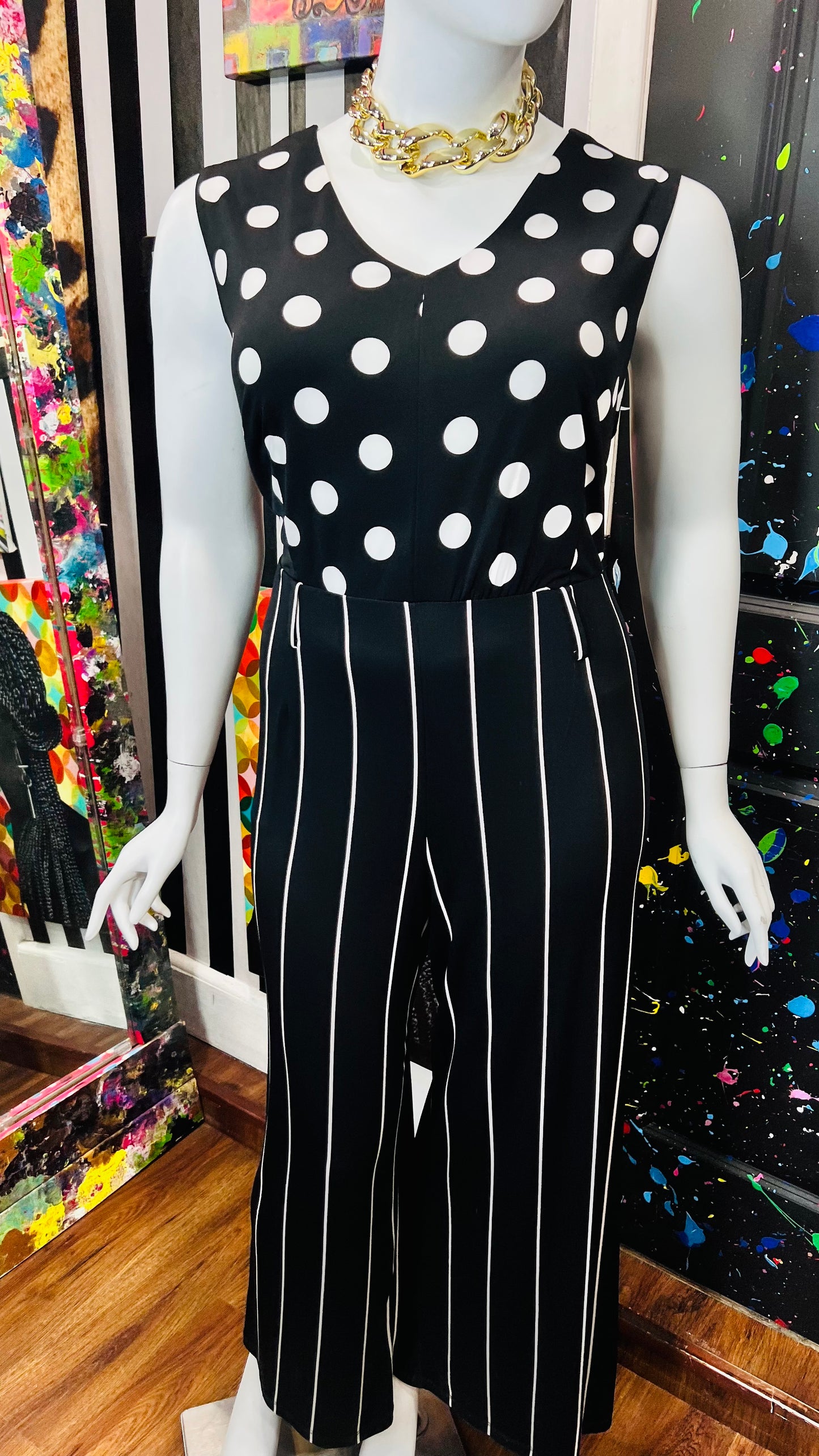Vintage Inspired Black Striped Jumpsuit - New w/ Tags (22/24)