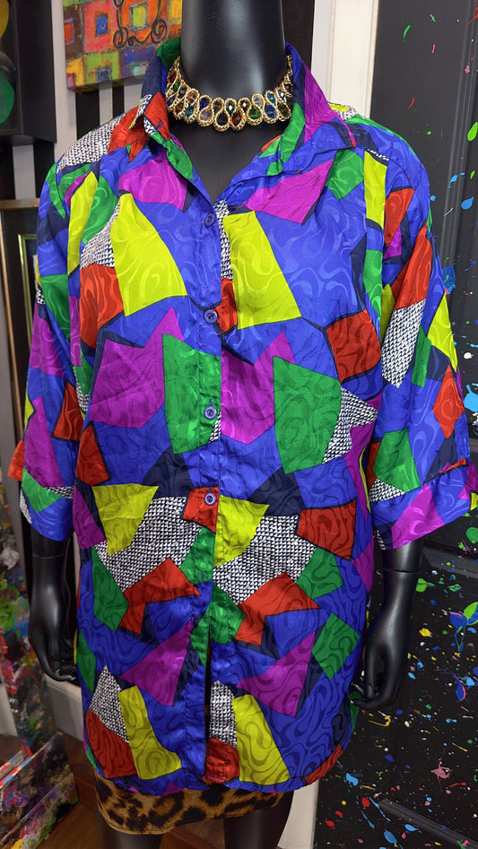 Vintage Color Block Shapes Blouse (26/28)