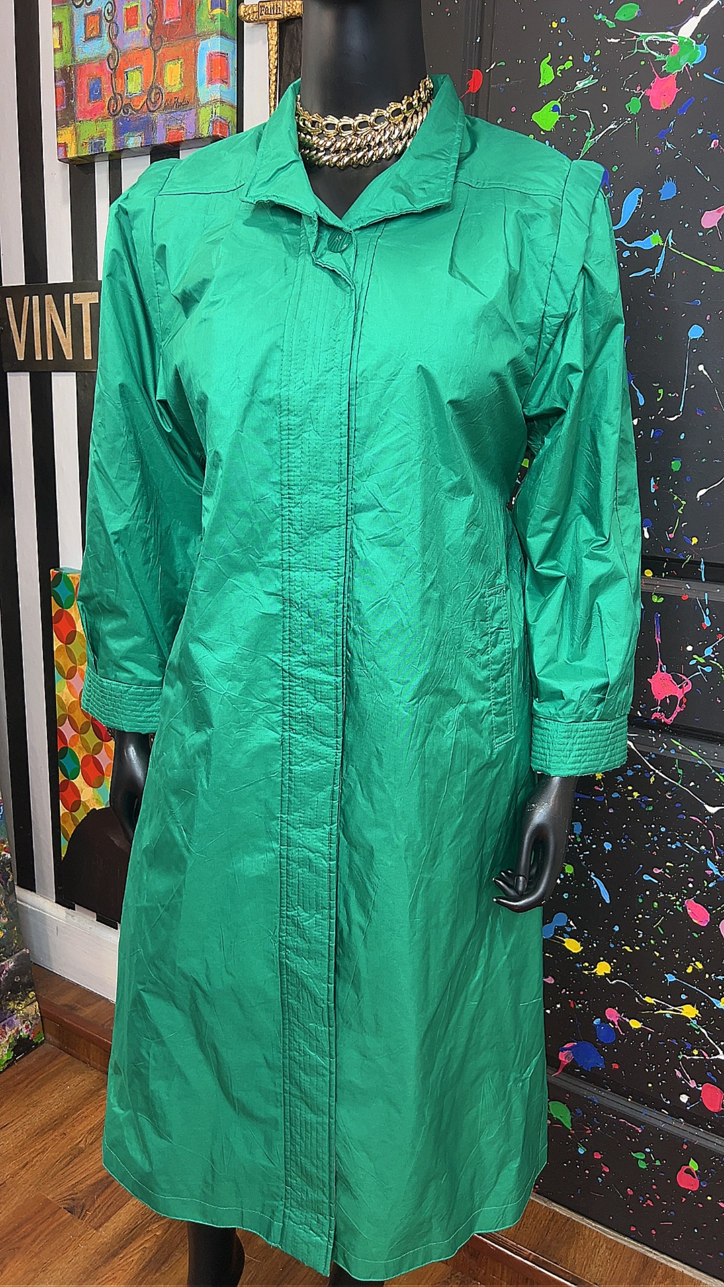 Vintage Green Trench Rain Coat (14/16)