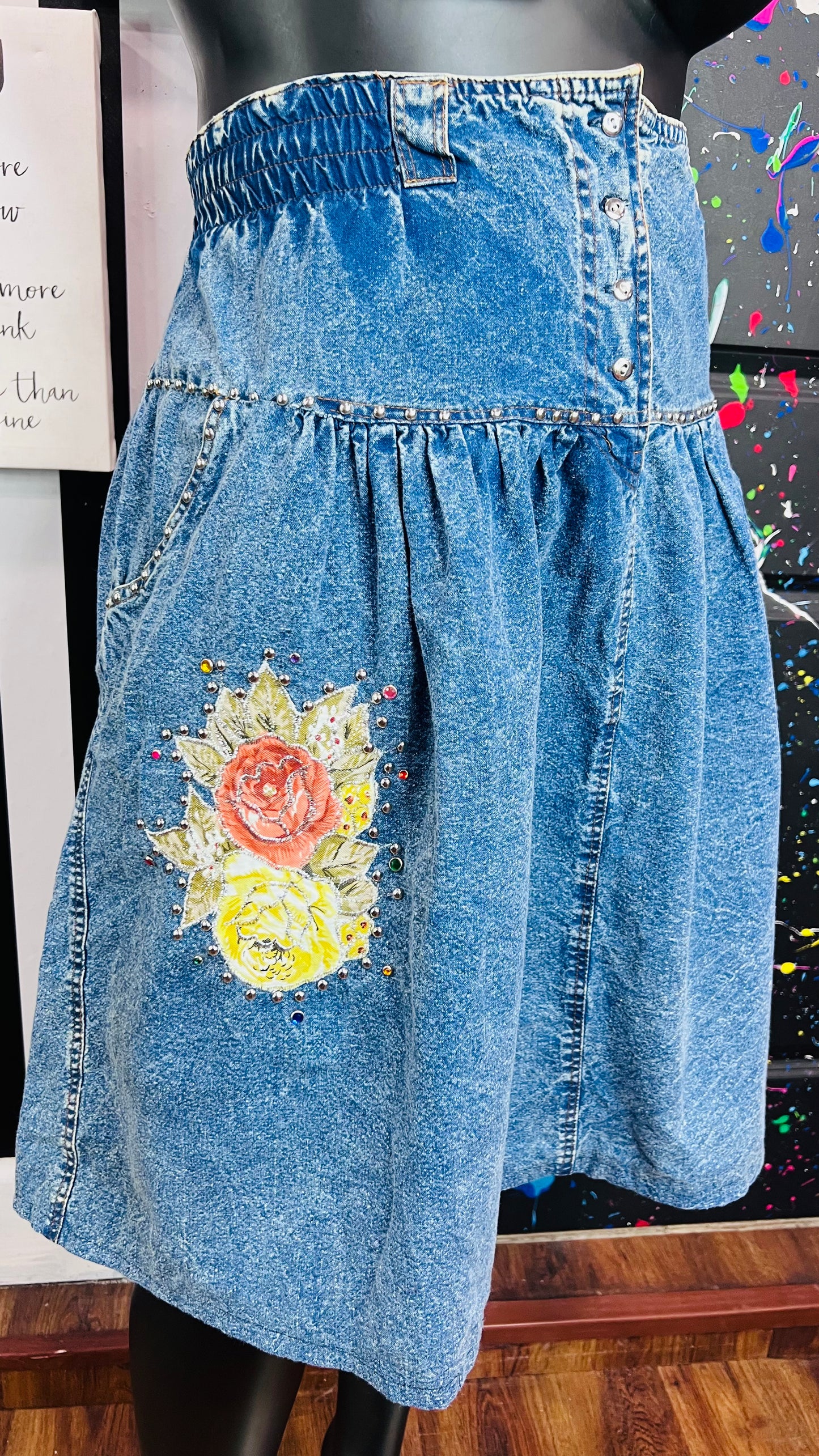 Vintage Denim High Waisted Stone Washed Skirt (20)